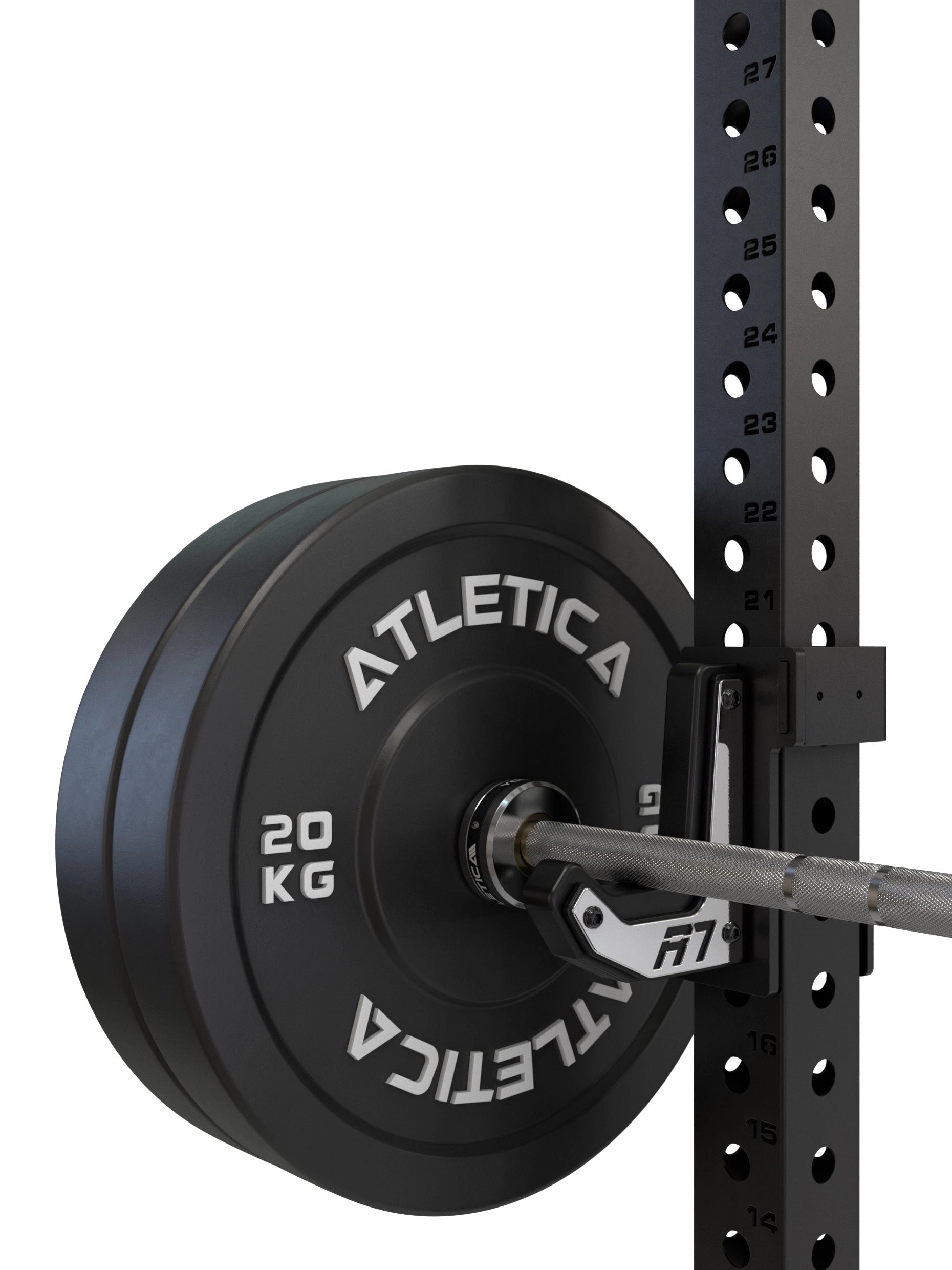 R7 Root Power Rack 224 cm: mit Performance J-Hooks und Langhantel beladen mit 20 kg Bumper Plates