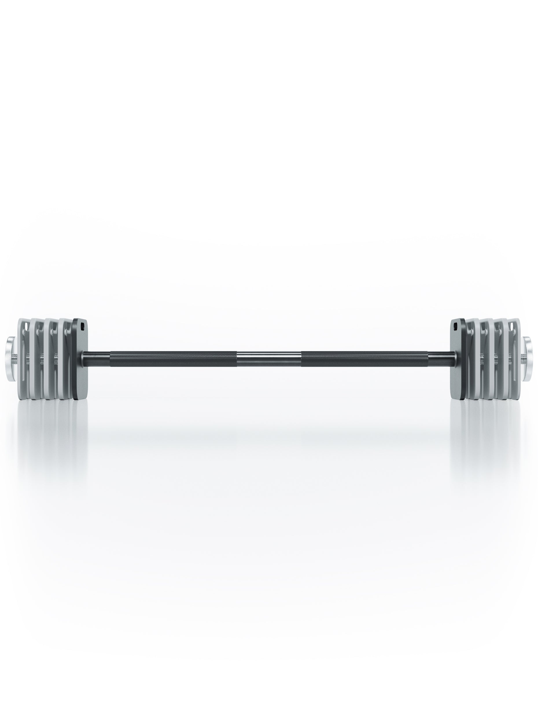 ATLETICA QUAD Langhantel mit hellen Gewichtsscheiben horizontal – seitliche Gesamtansicht 87 cm
