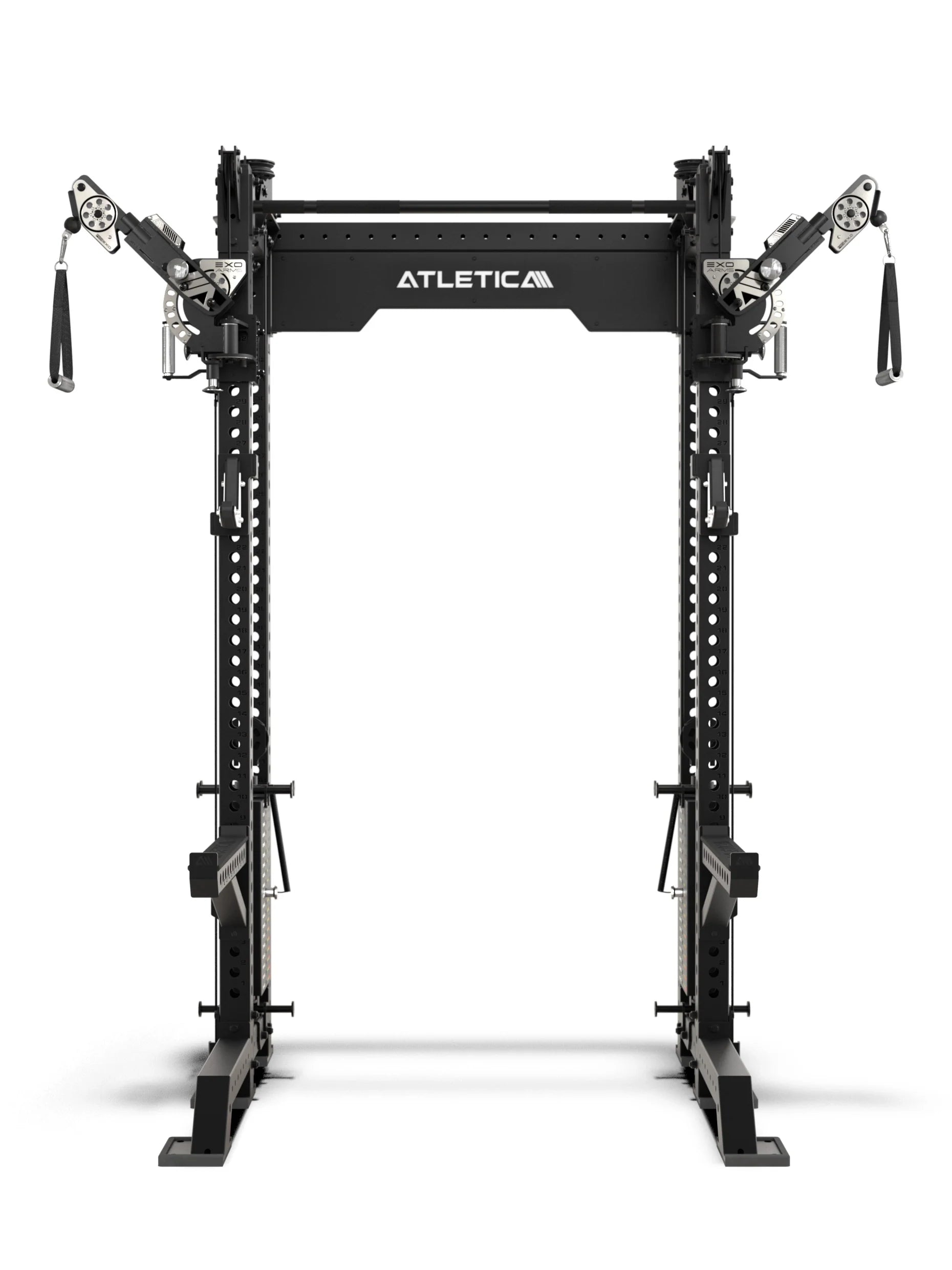 R8 Bradley EXO Power Rack Schwarz mit 2x95 kg Steckgewichten, 42 cm Crossbartiefe und verstellbaren EXO Arms