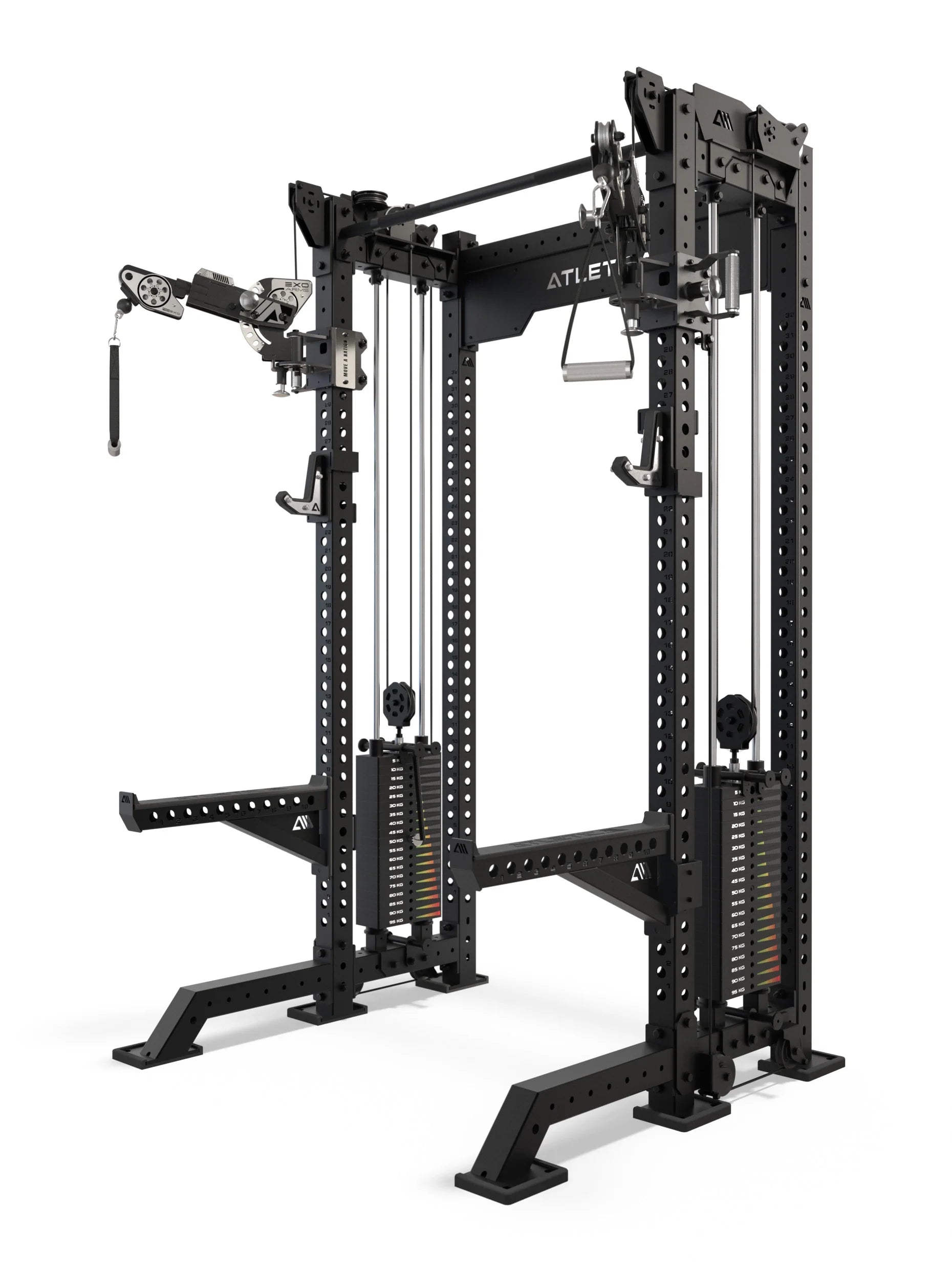 Atletica R8 Bradley EXO Power Rack 42 cm in Schwarz - mit frei verstellbaren EXO Arms und 2x95 kg Steckgewichten