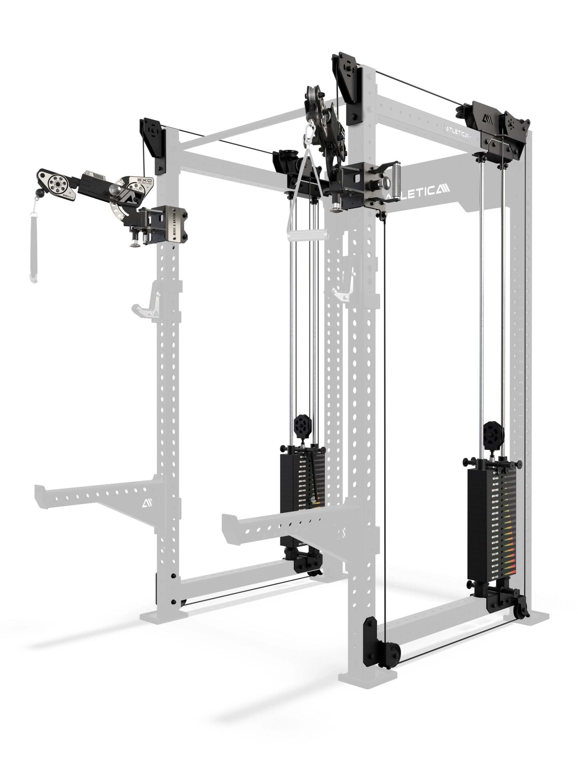 R8 Bradley EXO Power Rack mit 2x95 kg Steckgewichten, 108 cm Crossbartiefe und EXO verstellbaren Arms