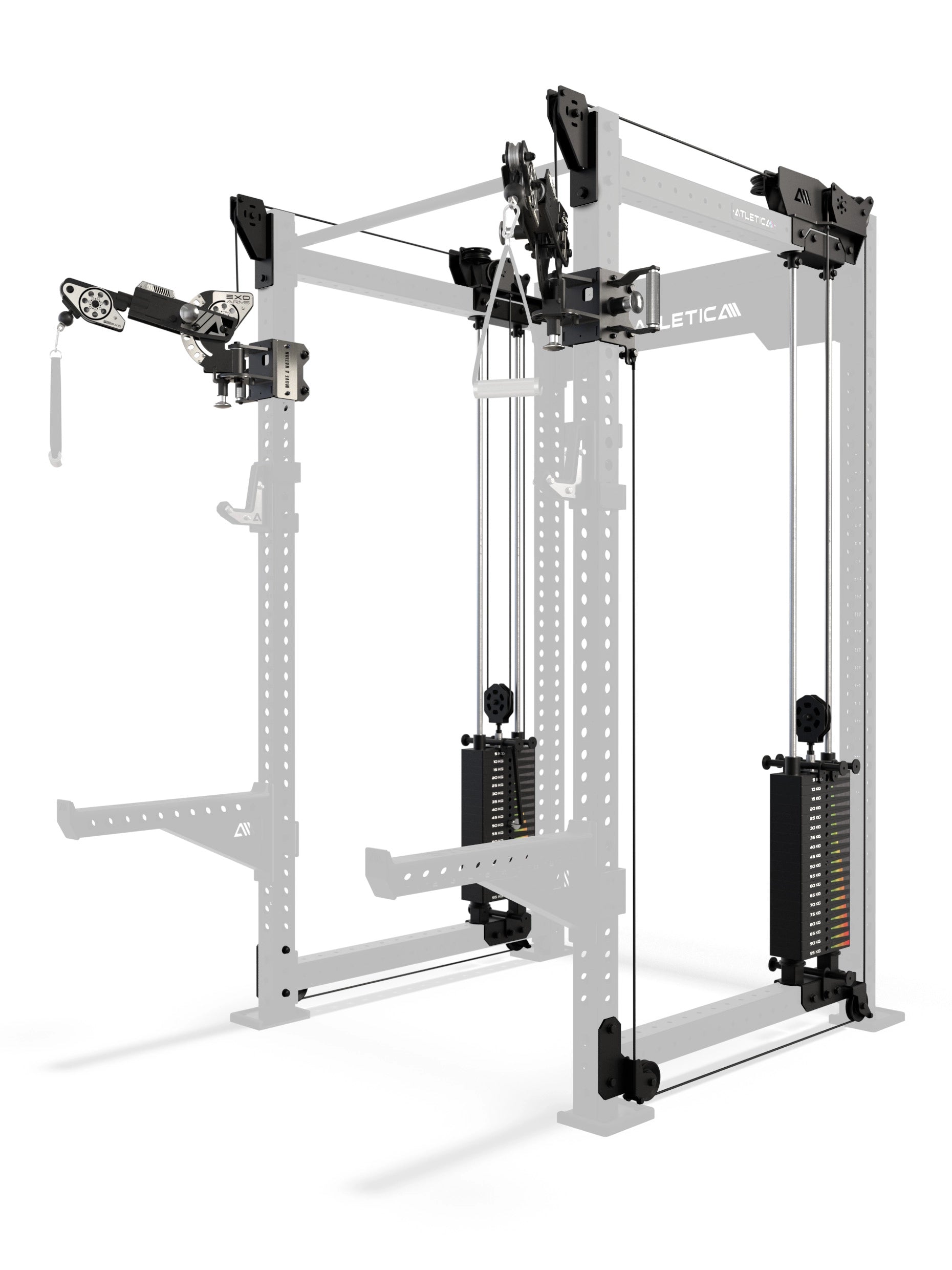 R8 Bradley EXO Power Rack mit 2x95 kg Steckgewichten, 108 cm Crossbartiefe und EXO verstellbaren Arms