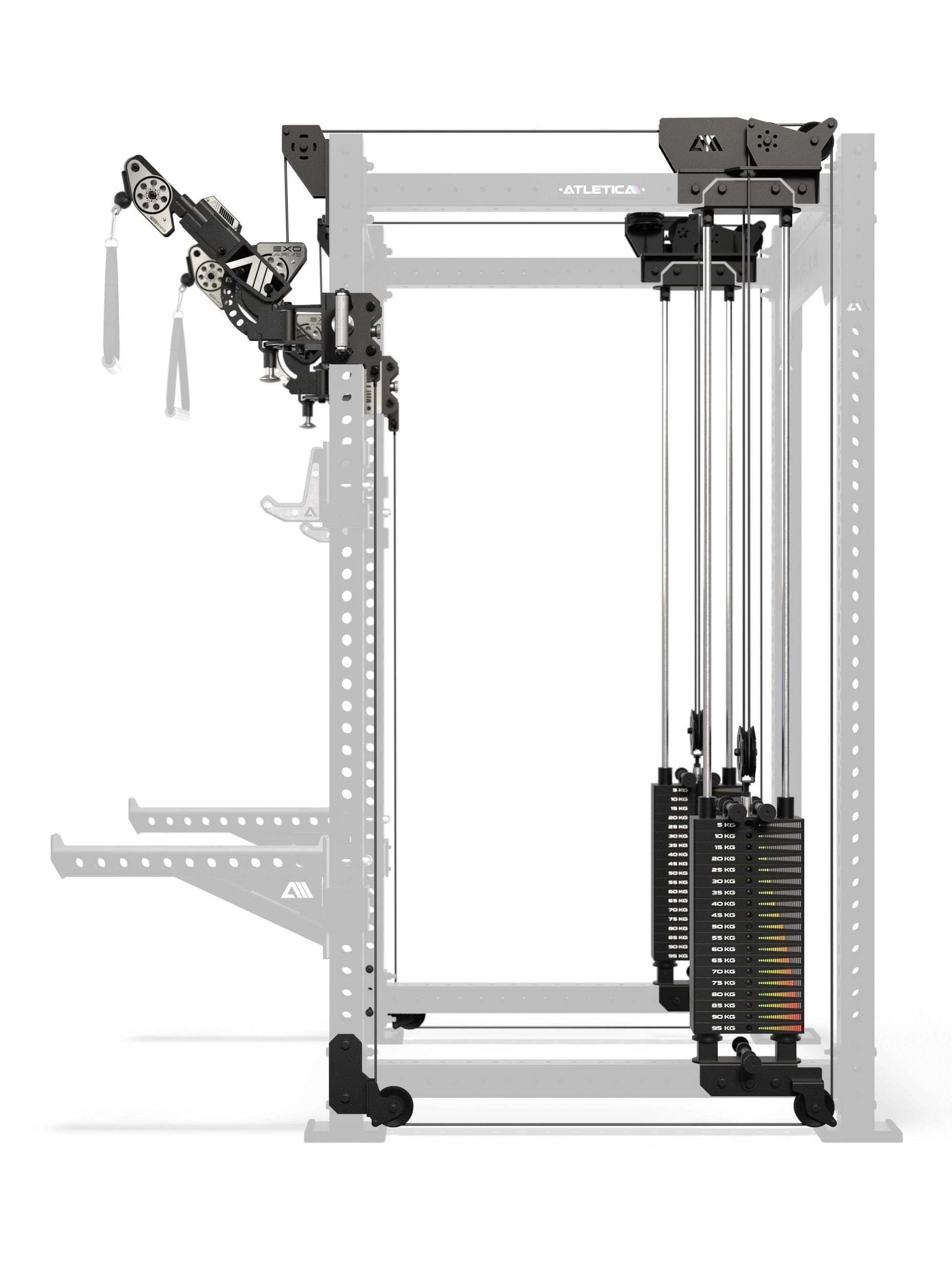 R8 Bradley EXO Power Rack mit 2x95 kg Steckgewichten, 108 cm Crossbartiefe - Seitenansicht