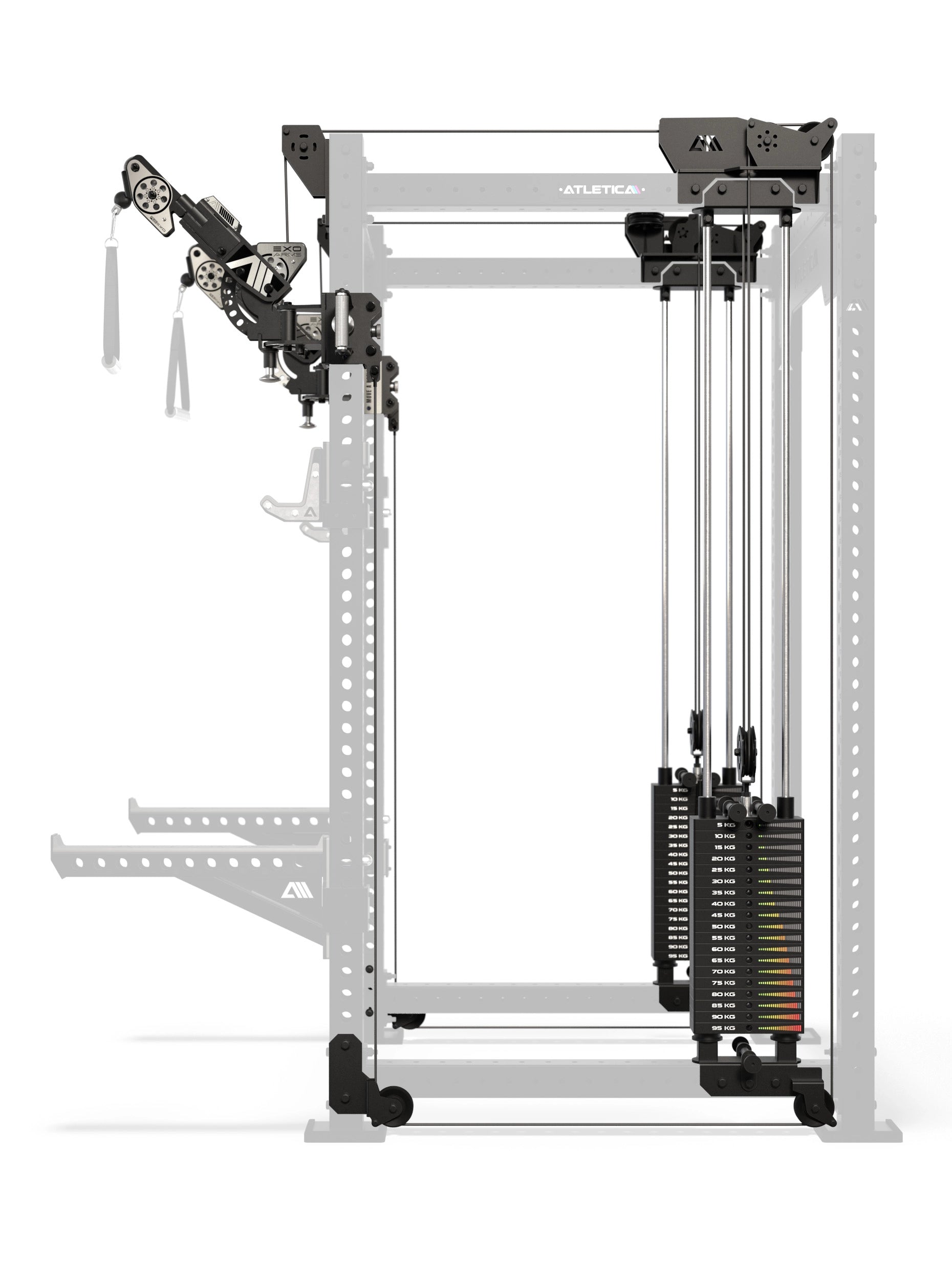 R8 Bradley EXO Power Rack mit 2x95 kg Steckgewichten, 108 cm Crossbartiefe - Seitenansicht