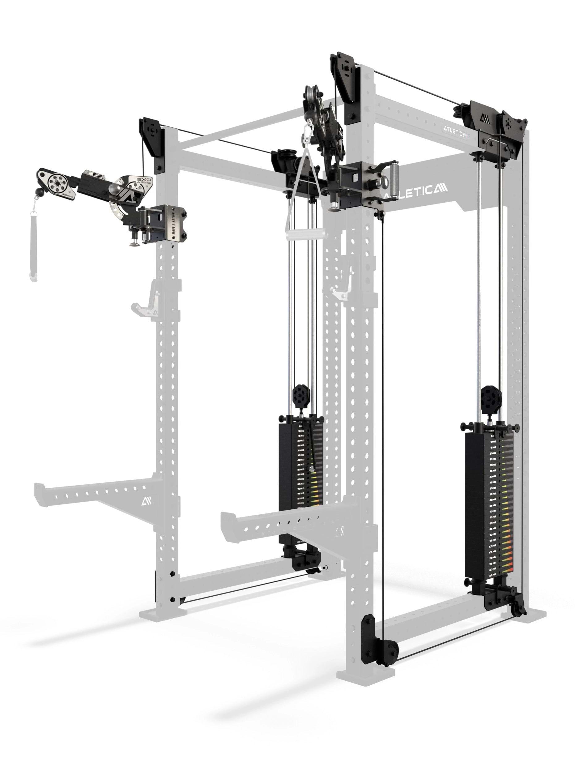 R8 Bradley EXO Power Rack mit 2x125 kg Steckgewichten, 108 cm Crossbartiefe und EXO verstellbaren Arms