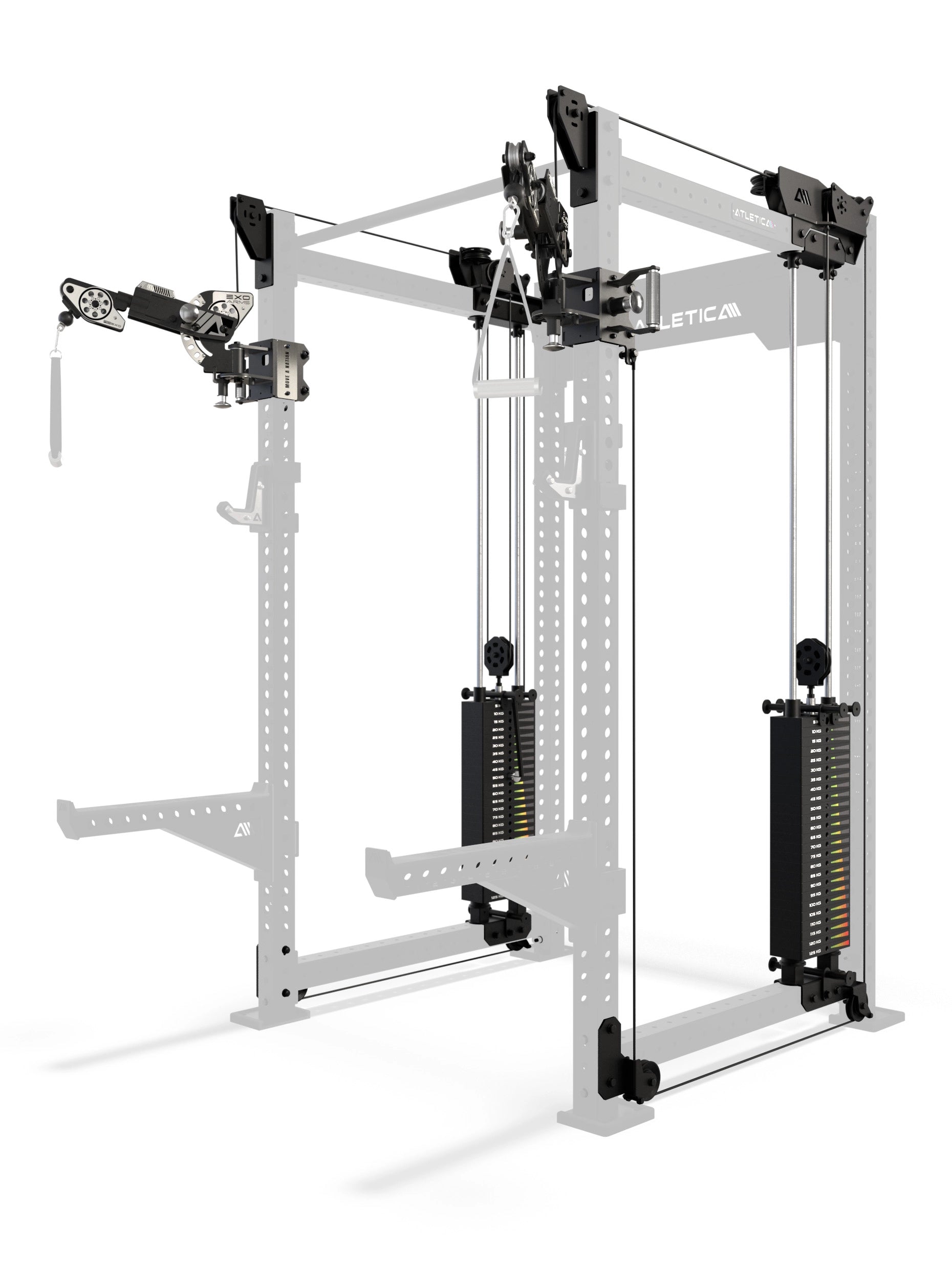 R8 Bradley EXO Power Rack mit 2x125 kg Steckgewichten, 108 cm Crossbartiefe und EXO verstellbaren Arms