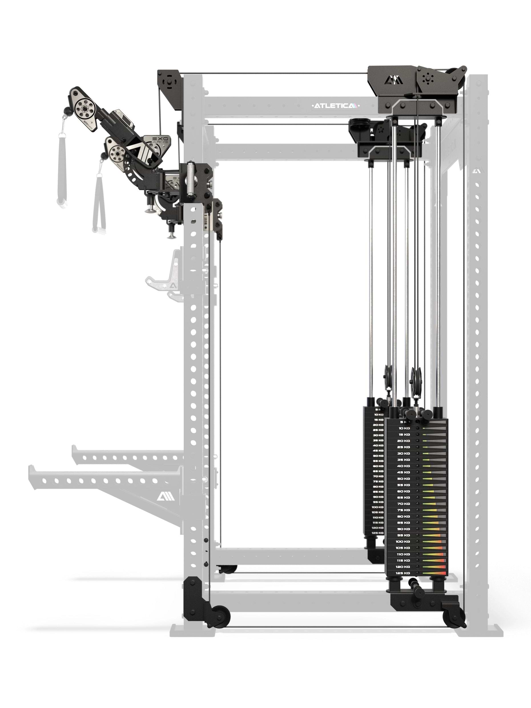 R8 Bradley EXO Power Rack mit 2x125 kg Steckgewichten, 108 cm Crossbartiefe - Seitenansicht