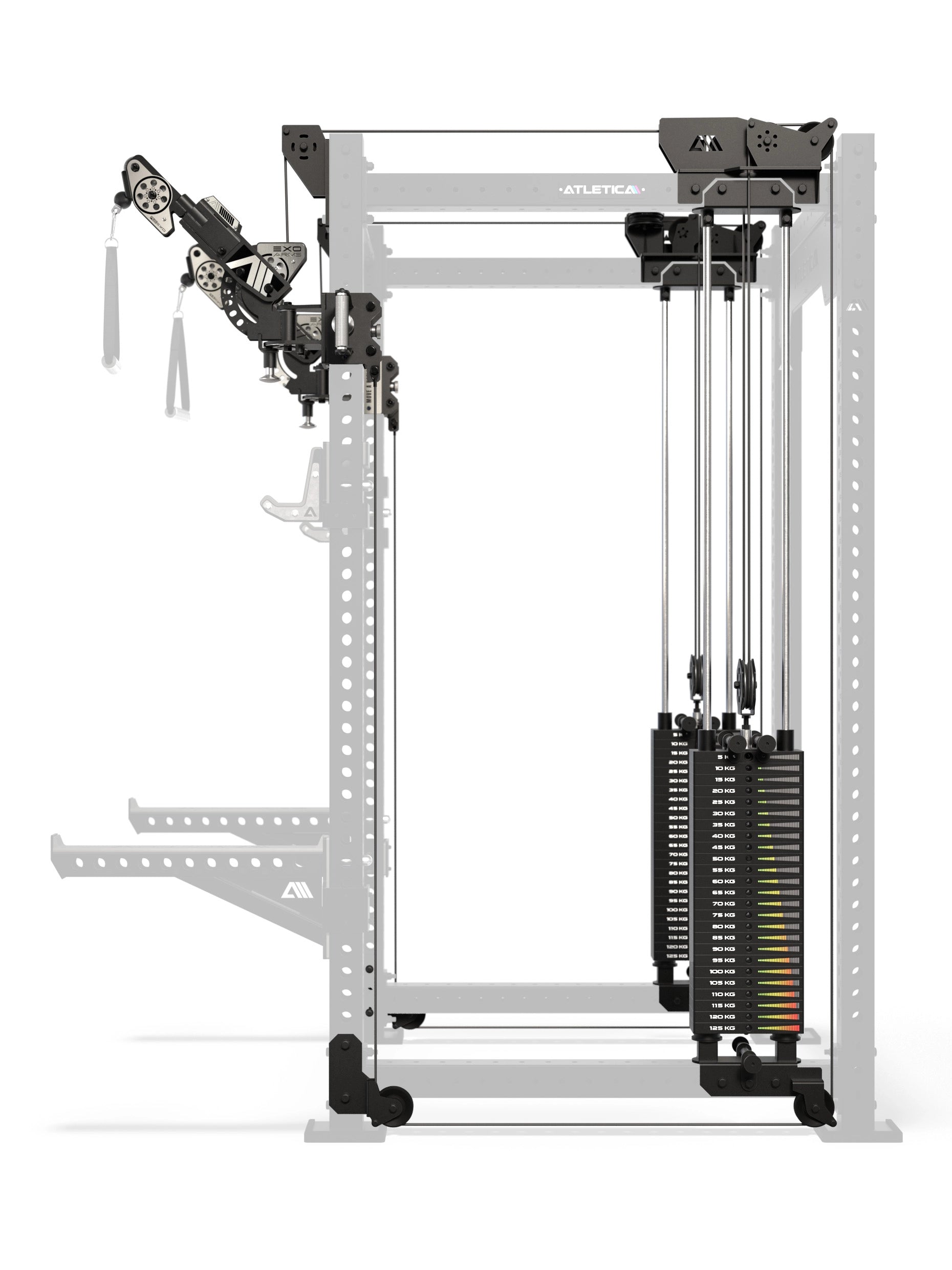 R8 Bradley EXO Power Rack mit 2x125 kg Steckgewichten, 108 cm Crossbartiefe - Seitenansicht
