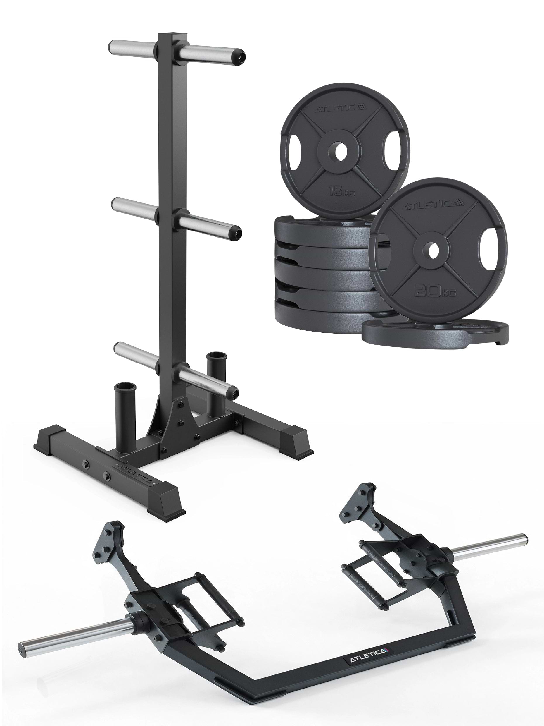 Rhino Hex Set mit 130 kg 2H Iron Plates, Open Hex Bar und Rhino Ablage