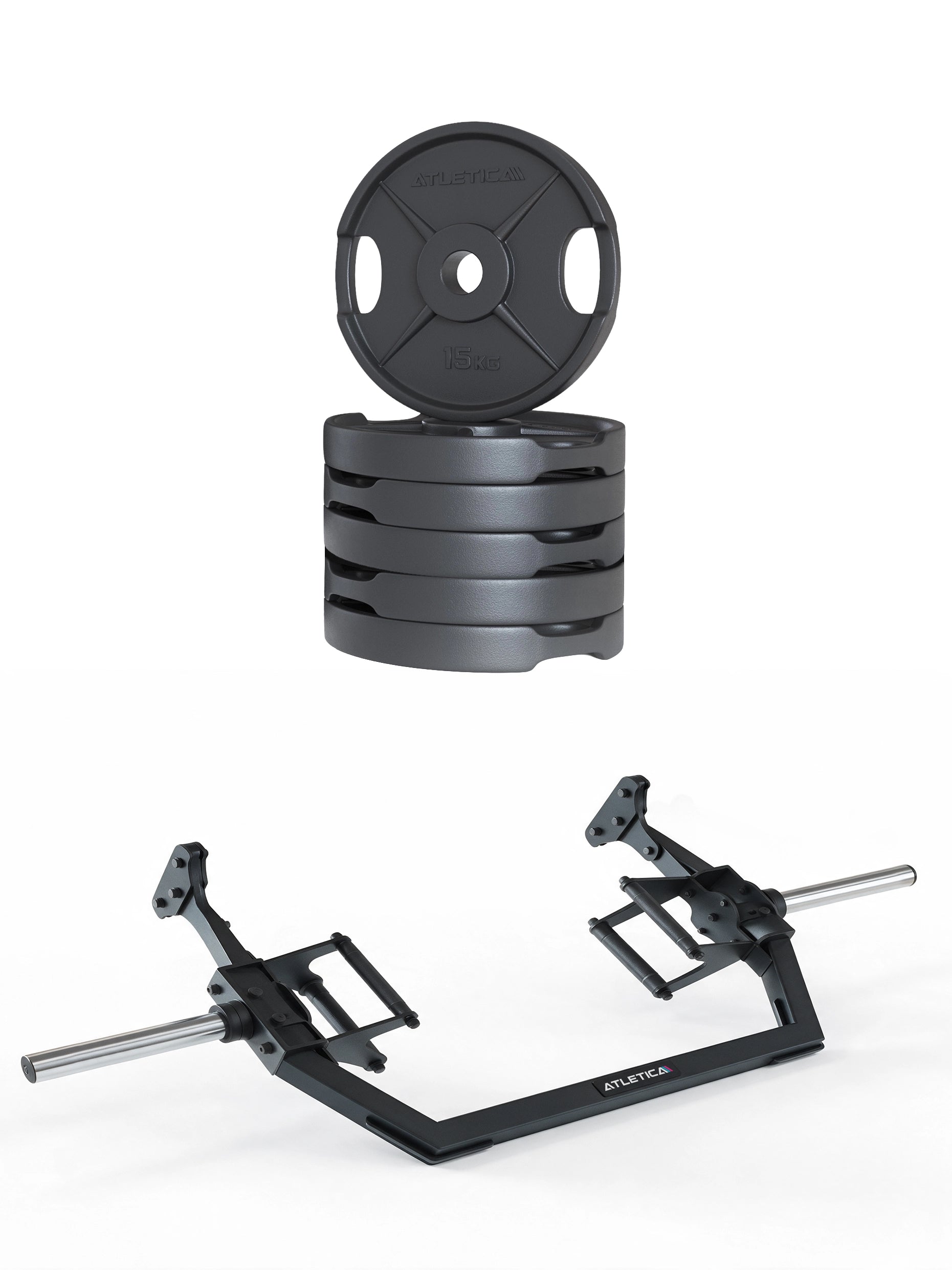 2H Iron Hex Set 90 kg - 1x Open Hex Bar und 6x15kg 2H Iron Plates