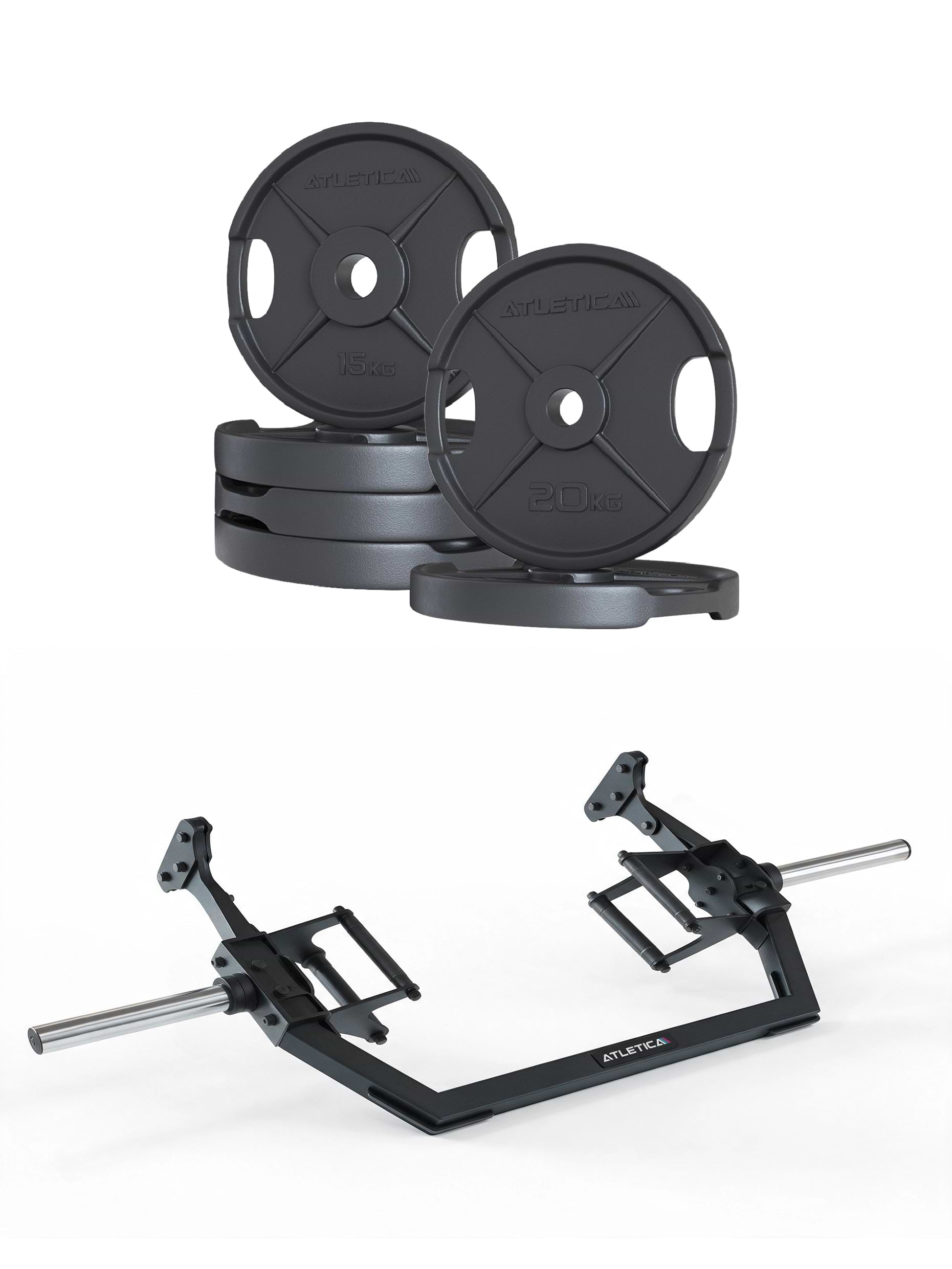 2H Iron Hex SET 100 kg - 1x Open Hex Bar, 2x20kg und 4x15kg 2H Iron Plates