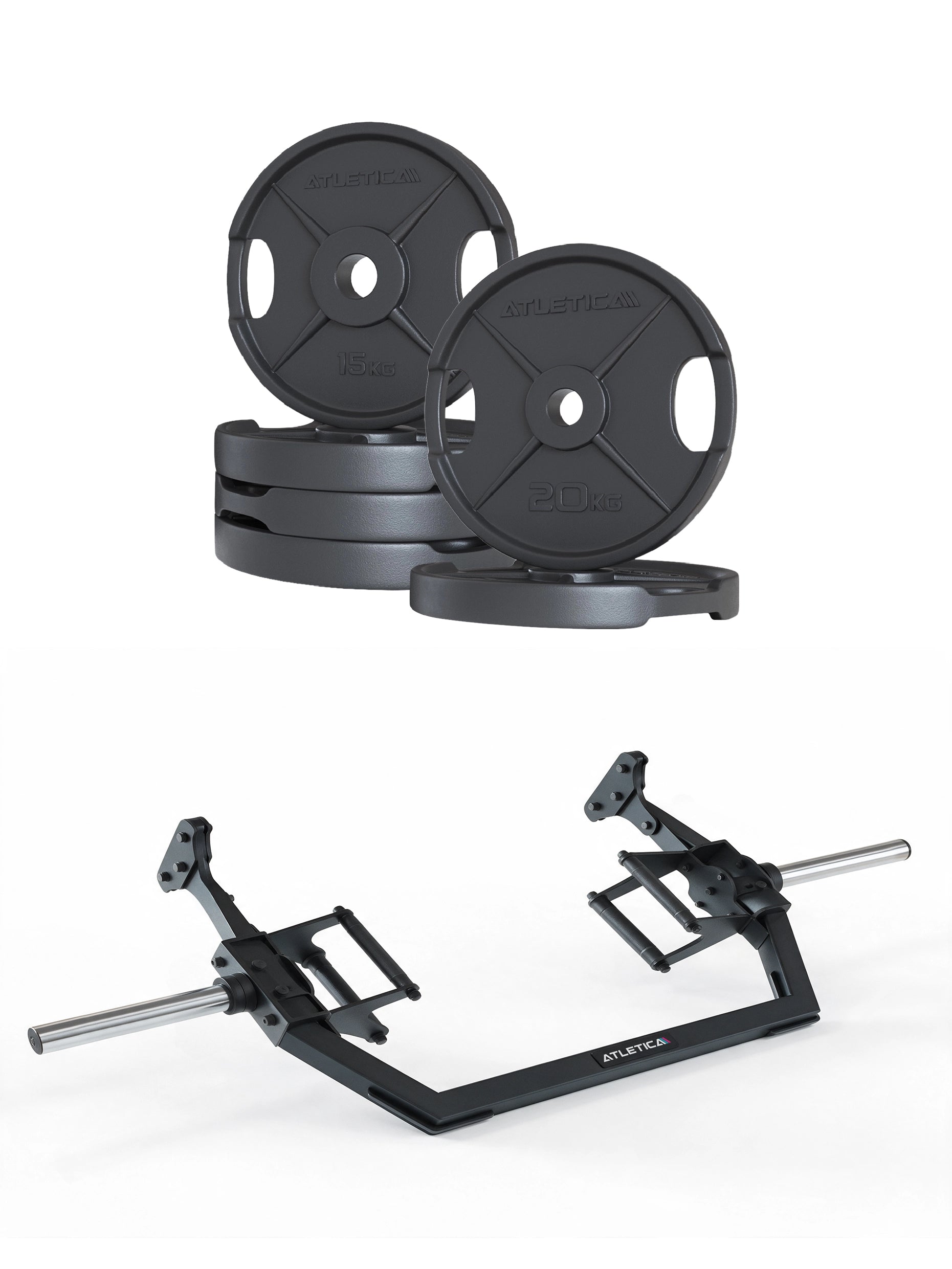 2H Iron Hex SET 100 kg - 1x Open Hex Bar, 2x20kg und 4x15kg 2H Iron Plates