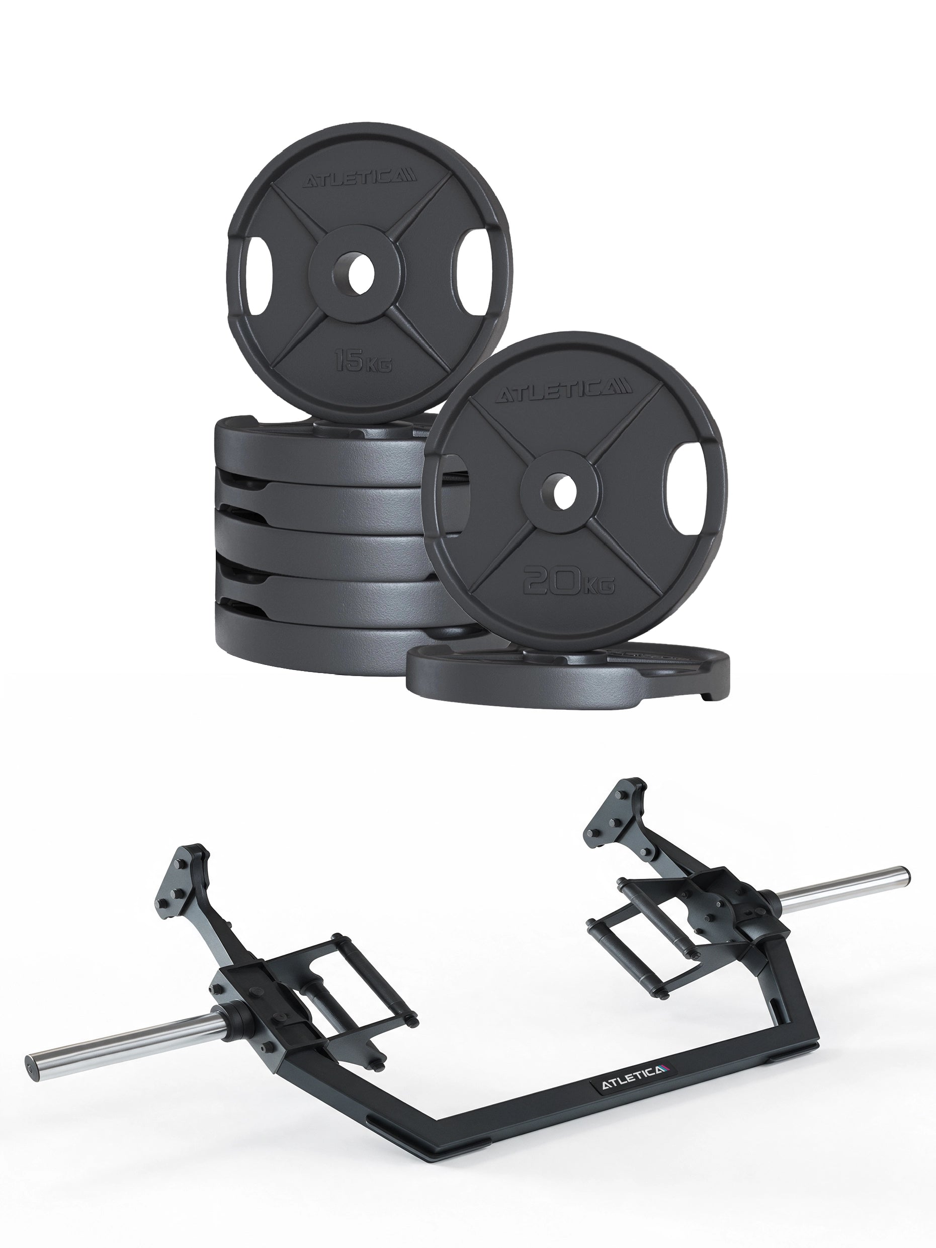 2H Iron Hex Set 130 kg - Open Hex Bar, 2x20kg und 6x15kg 2H Iron Plates