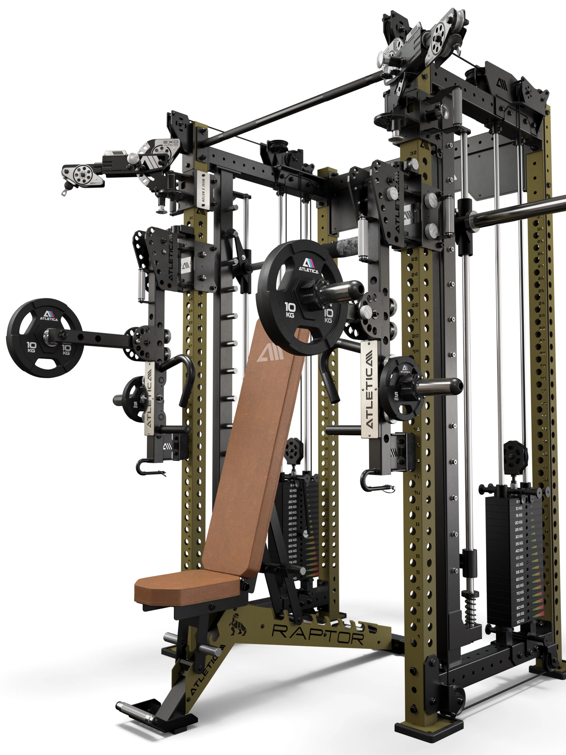 R8 Bradley EXO 93cm Combat Set Military Green – Power Rack mit EXO Arms, Smith Machine, Raptor Hantelbank und ARC Force Jammer Arms