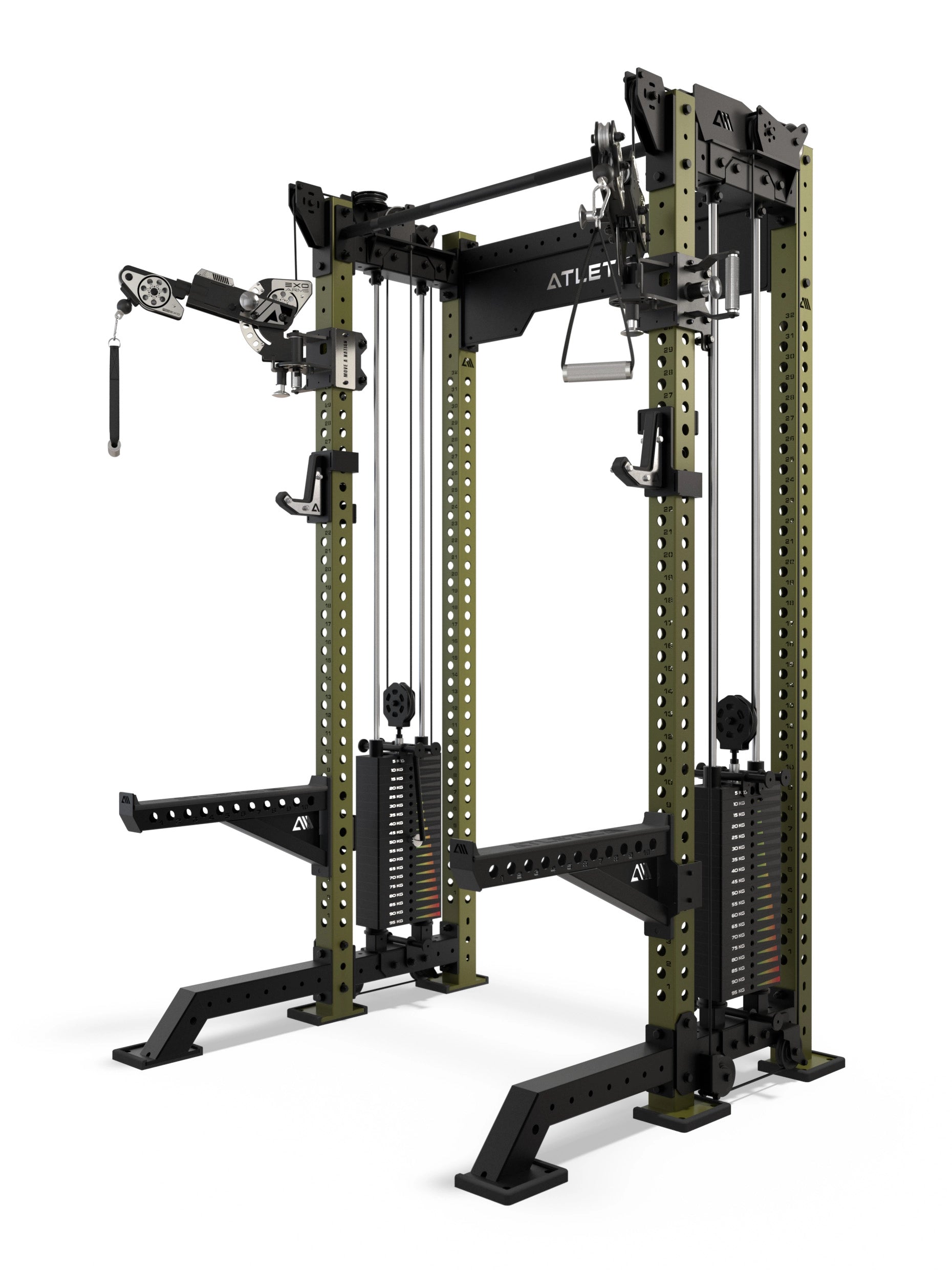 Atletica R8 Bradley EXO Power Rack 42 cm in Military Green - mit frei verstellbaren EXO Arms und 2x95 kg Steckgewichten