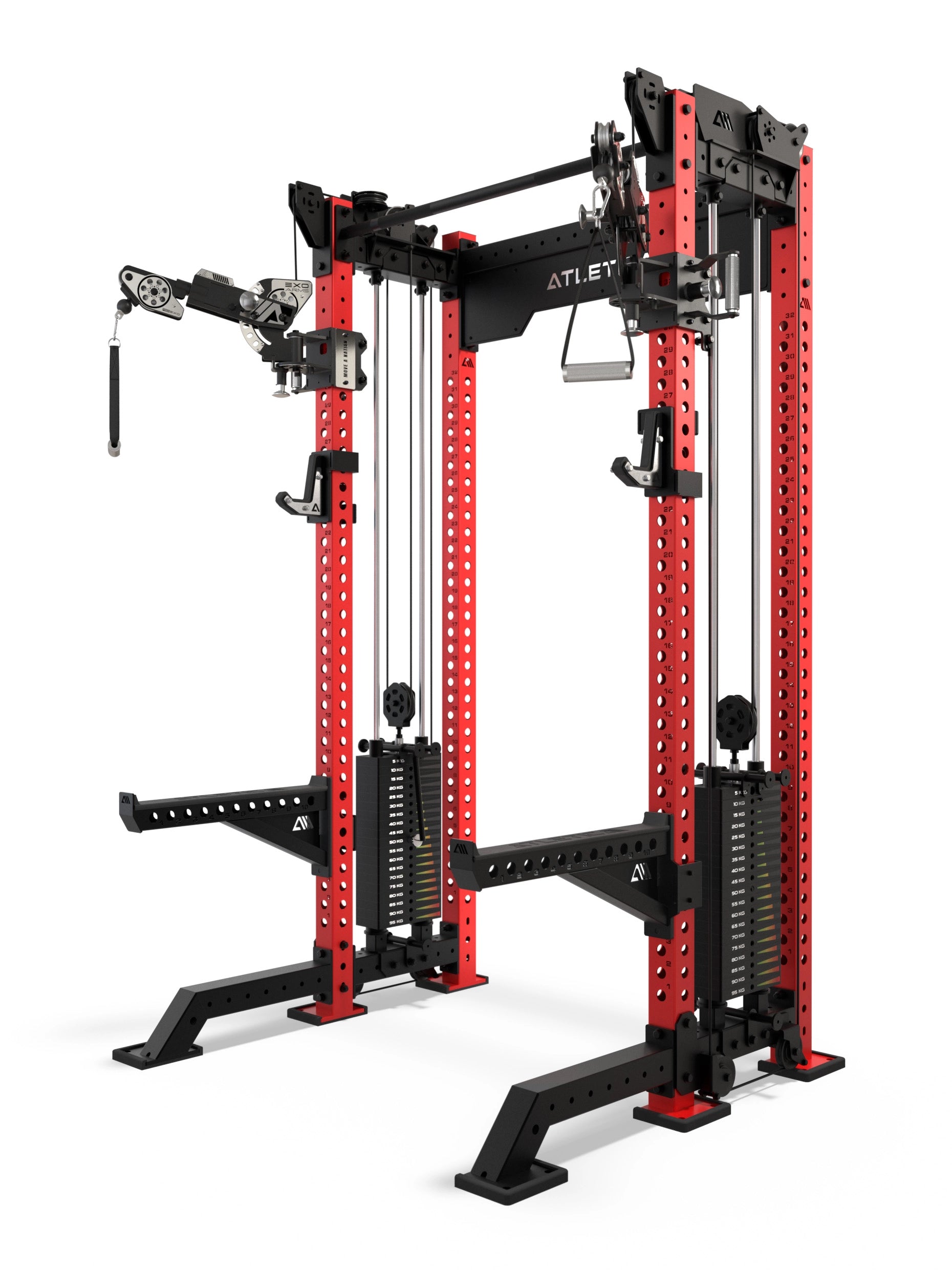 Atletica R8 Bradley EXO Power Rack 42 cm in Sportscar Red - mit frei verstellbaren EXO Arms und 2x95 kg Steckgewichten
