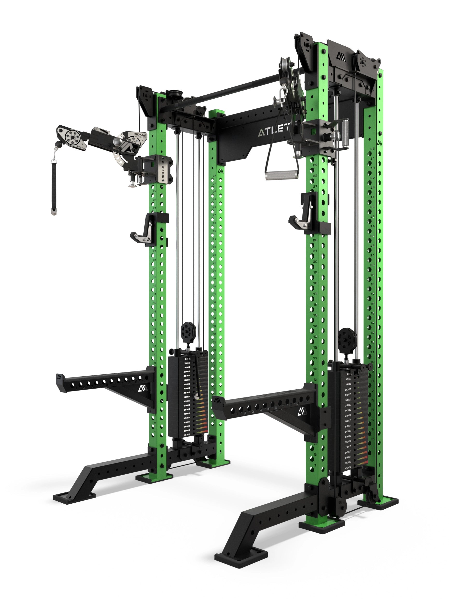 Atletica R8 Bradley EXO Power Rack 42 cm in Electric Green - mit frei verstellbaren EXO Arms und 2x95 kg Steckgewichten