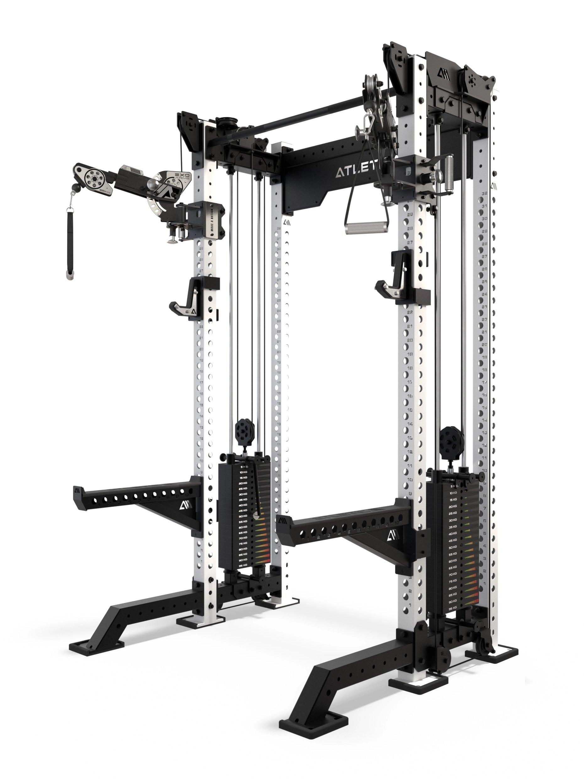 Atletica R8 Bradley EXO Power Rack 42 cm in Weiß - mit frei verstellbaren EXO Arms und 2x95 kg Steckgewichten
