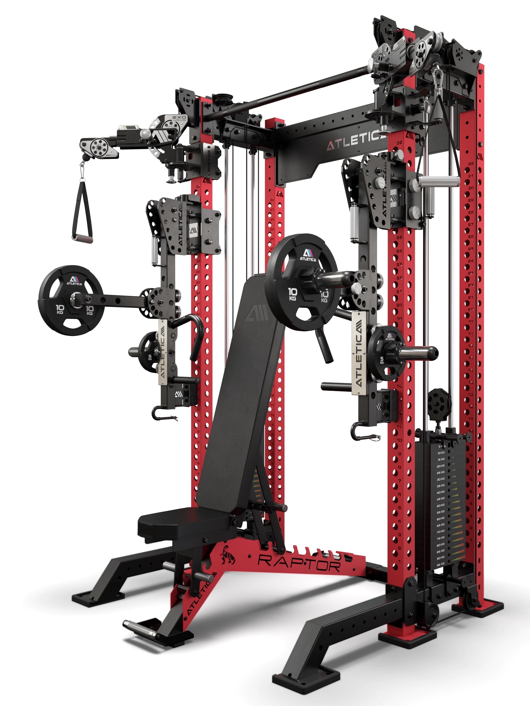R8 Bradley EXO 57cm Combat Set Sportscar Red – Power Rack mit EXO Arms, Raptor Hantelbank und ARC Force Jammer Arms