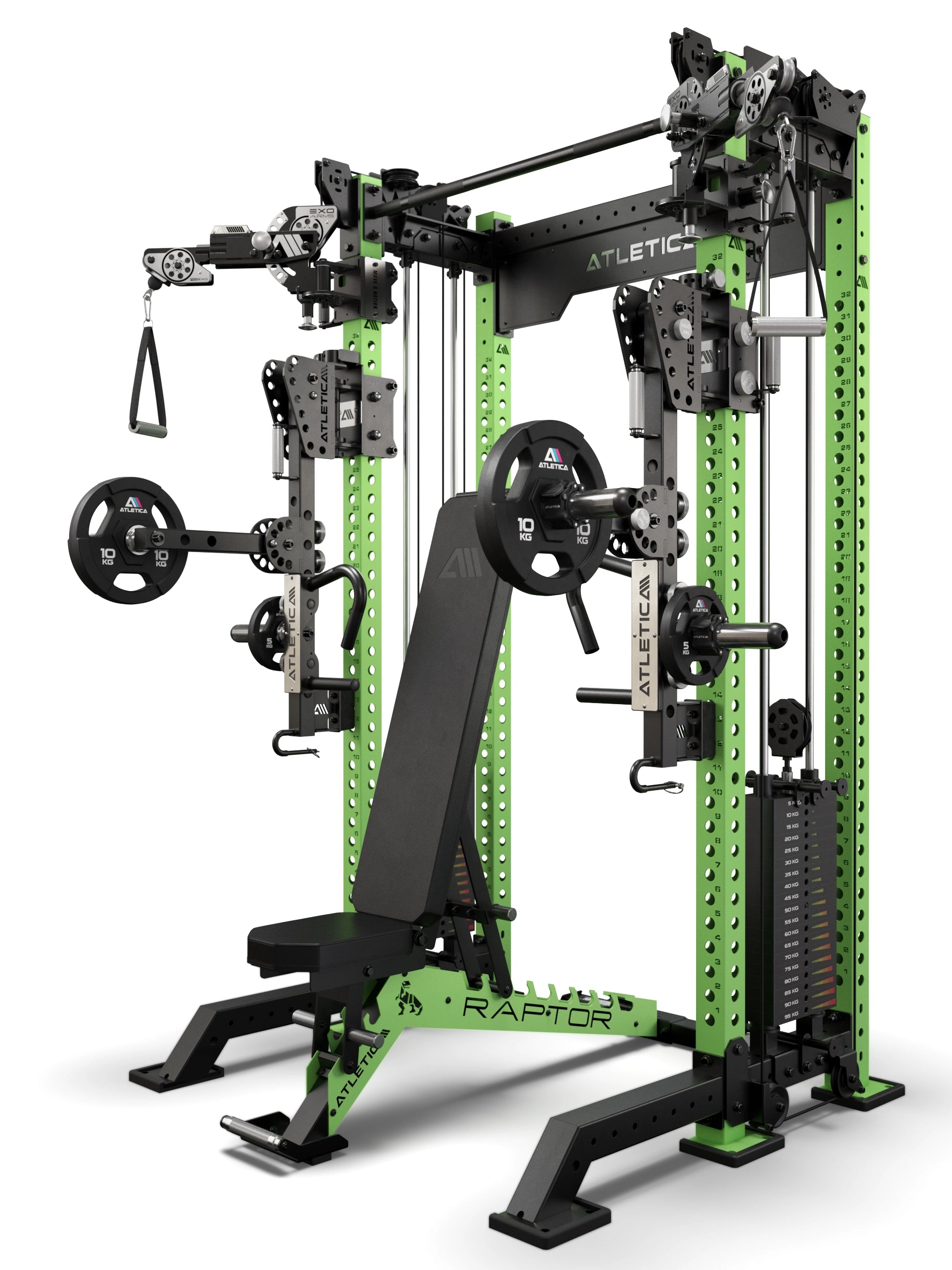 R8 Bradley EXO 57cm Combat Set Electric Green – Power Rack mit EXO Arms, Raptor Hantelbank und ARC Force Jammer Arms