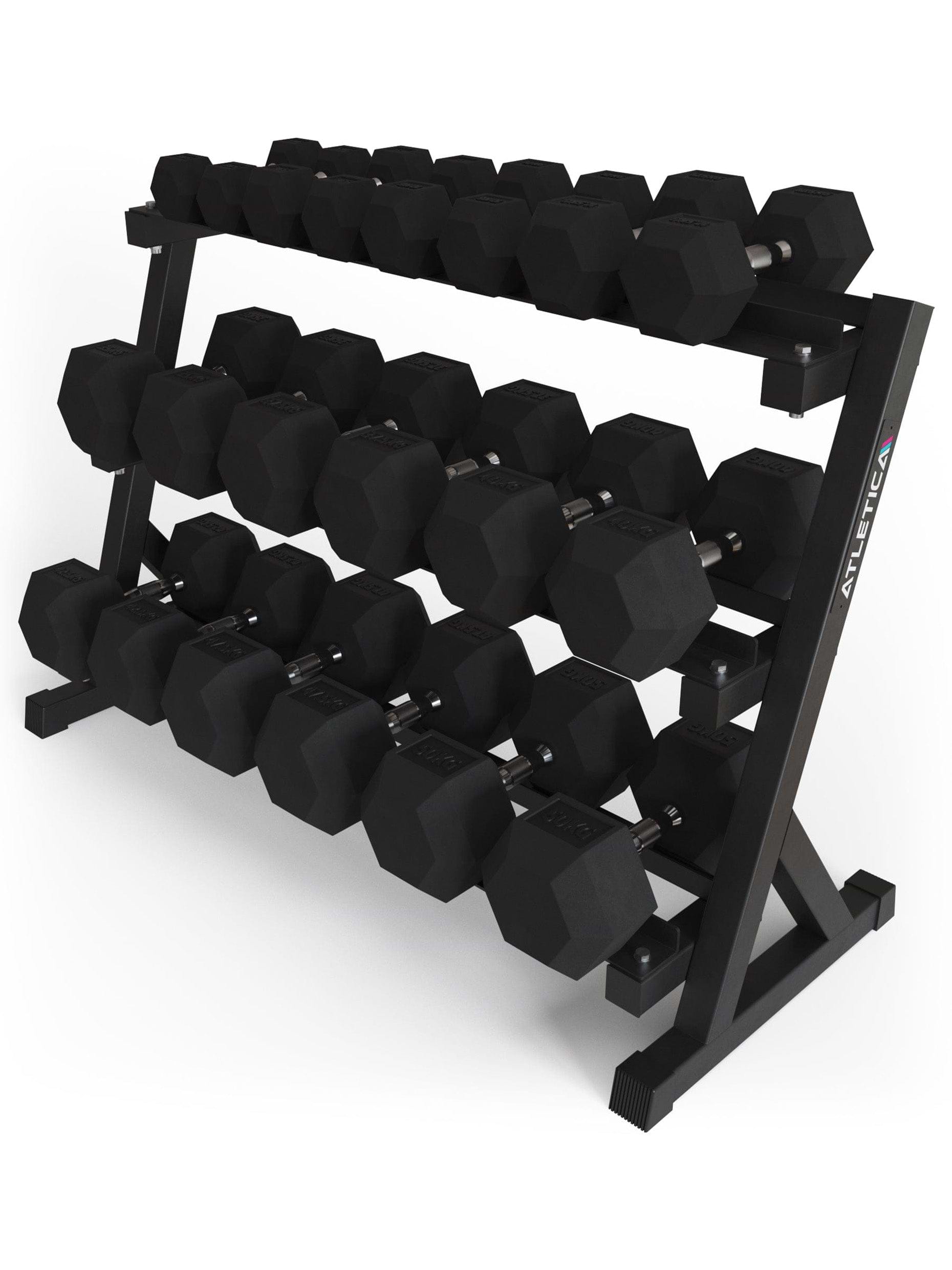 Kurzhantelablage HellHound Gewichtsablage | 3 Ebenen | Stabile Konstruktion für bis zu 22 Hanteln | Bis 650 kg belastbar | Geringe Tiefe