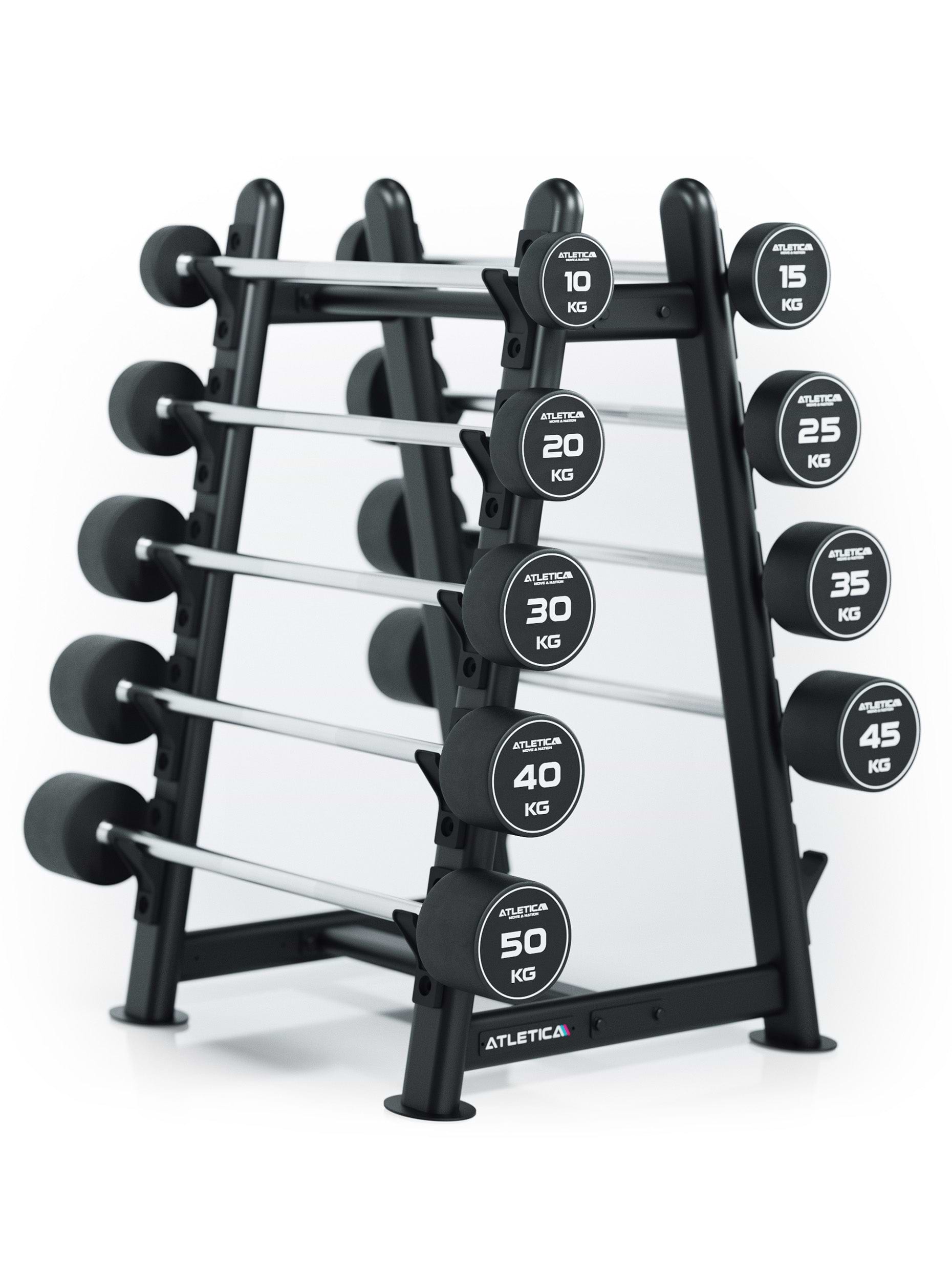 Hantelstangen-Ablage: sichere Aufbewahrung für 10 Langhanteln, 800kg Belastbarkeit, mehr Ordnung im Trainingsraum