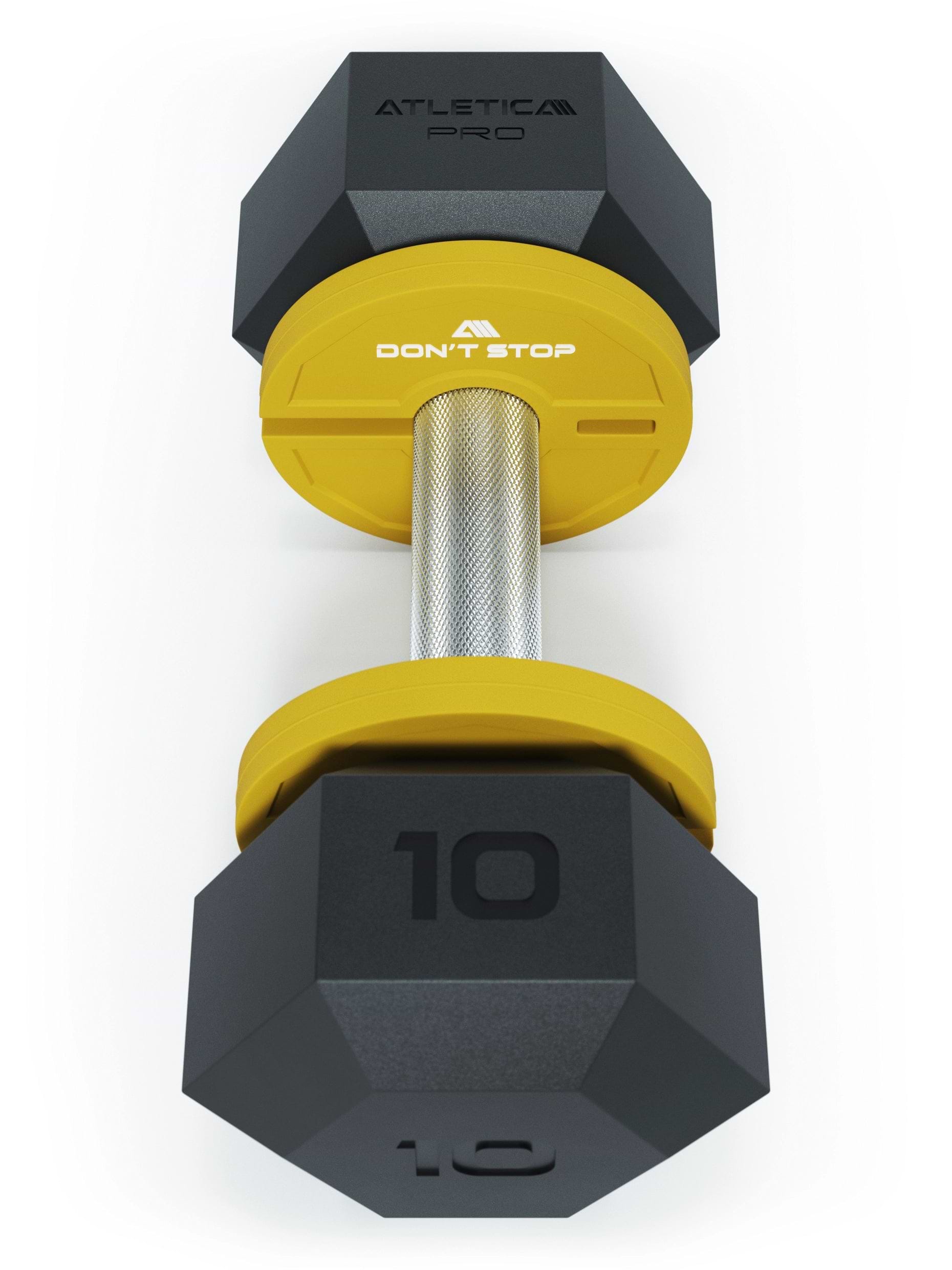 Atletica gelbe Add-On Flex Plates an einer Hexagon Kurzhantel