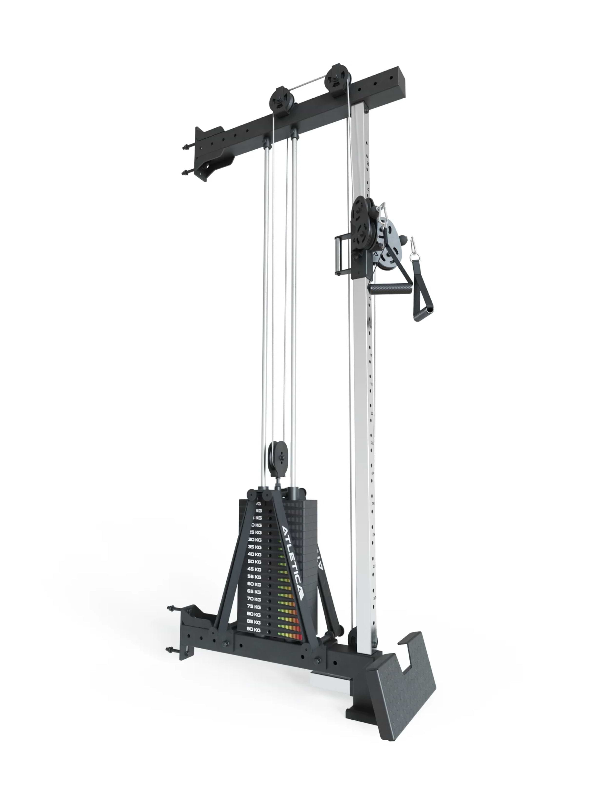 Kabelzug Pro Pulley R8 Serie: Cable Pull mit 90 kg Steckgewicht | 2 Griffen, Fußstütze, Band Pegs | 34-fach verstellbar | Wandmontage oder Rack-Anbau | Kraftstation Zubehör