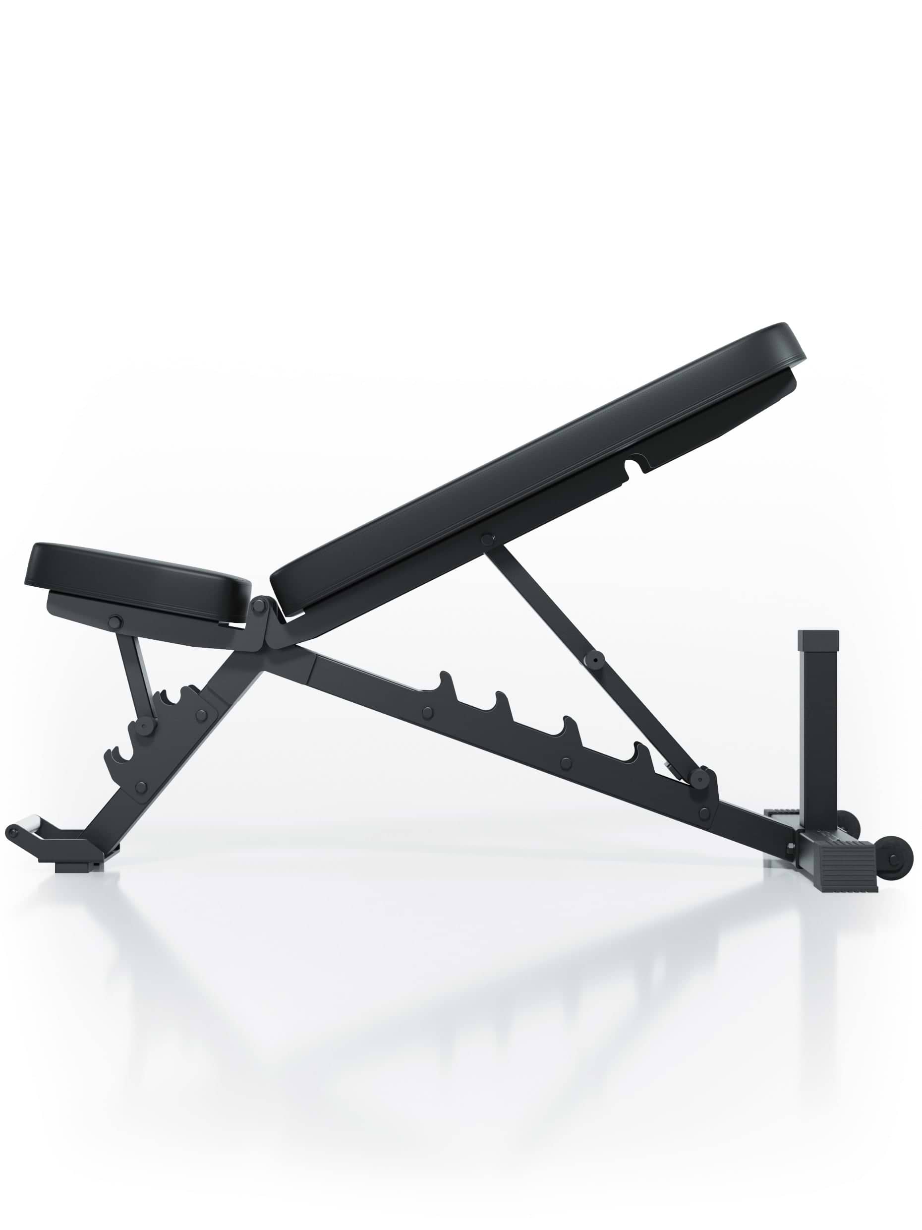 Hantelbank B4 verstellbar: Bis 450 kg belastbar | 30 kg schwere Schrägbank | Rückenlehne 6-fach, Sitz 3-fach verstellbar | Fitnessbank mit Transportrollen und Griff
#material_leder