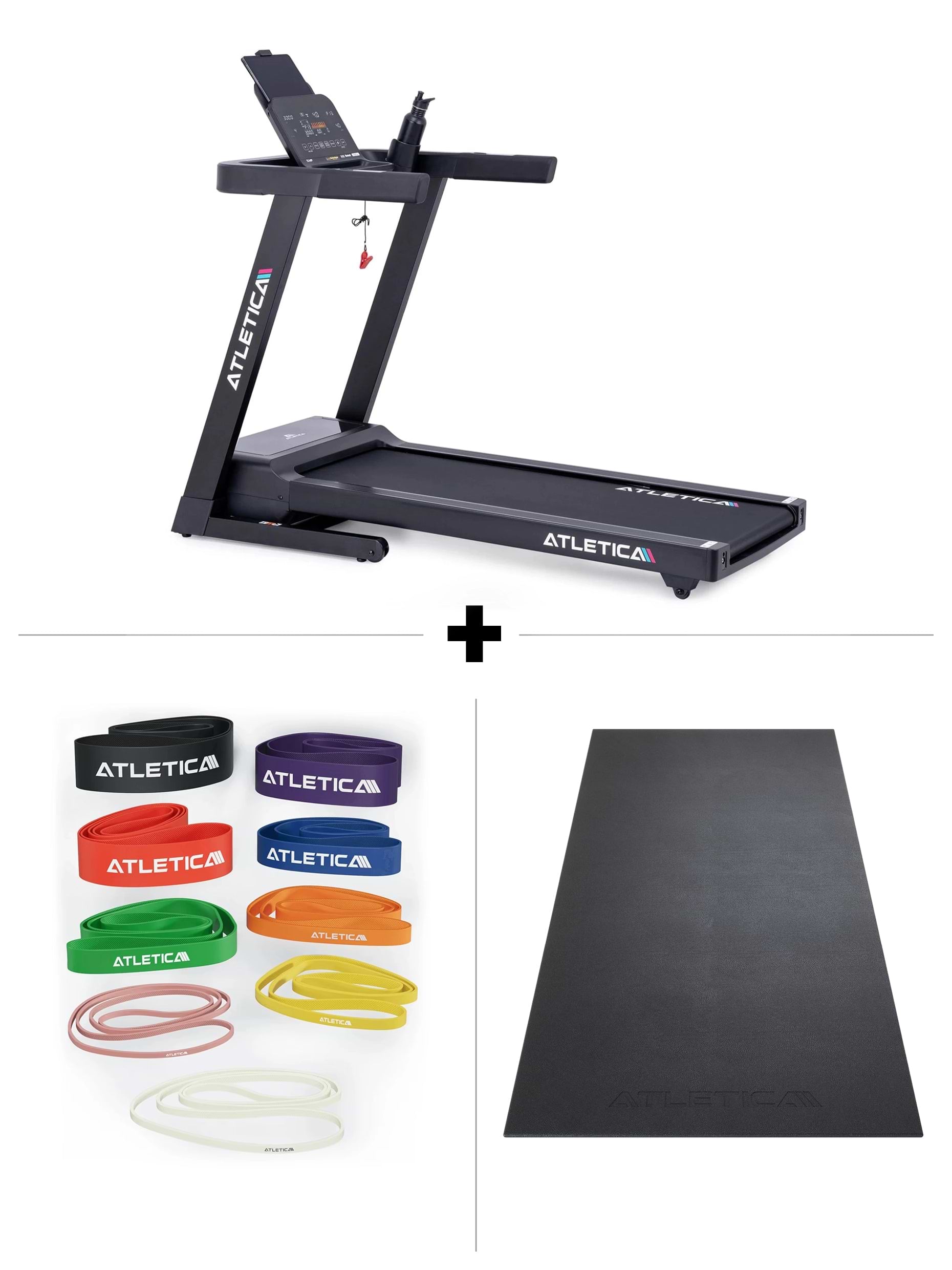 Cardio Set: Atletica Fasttrack Laufband, Widerstandsbänder und Cardio Bodenschutz