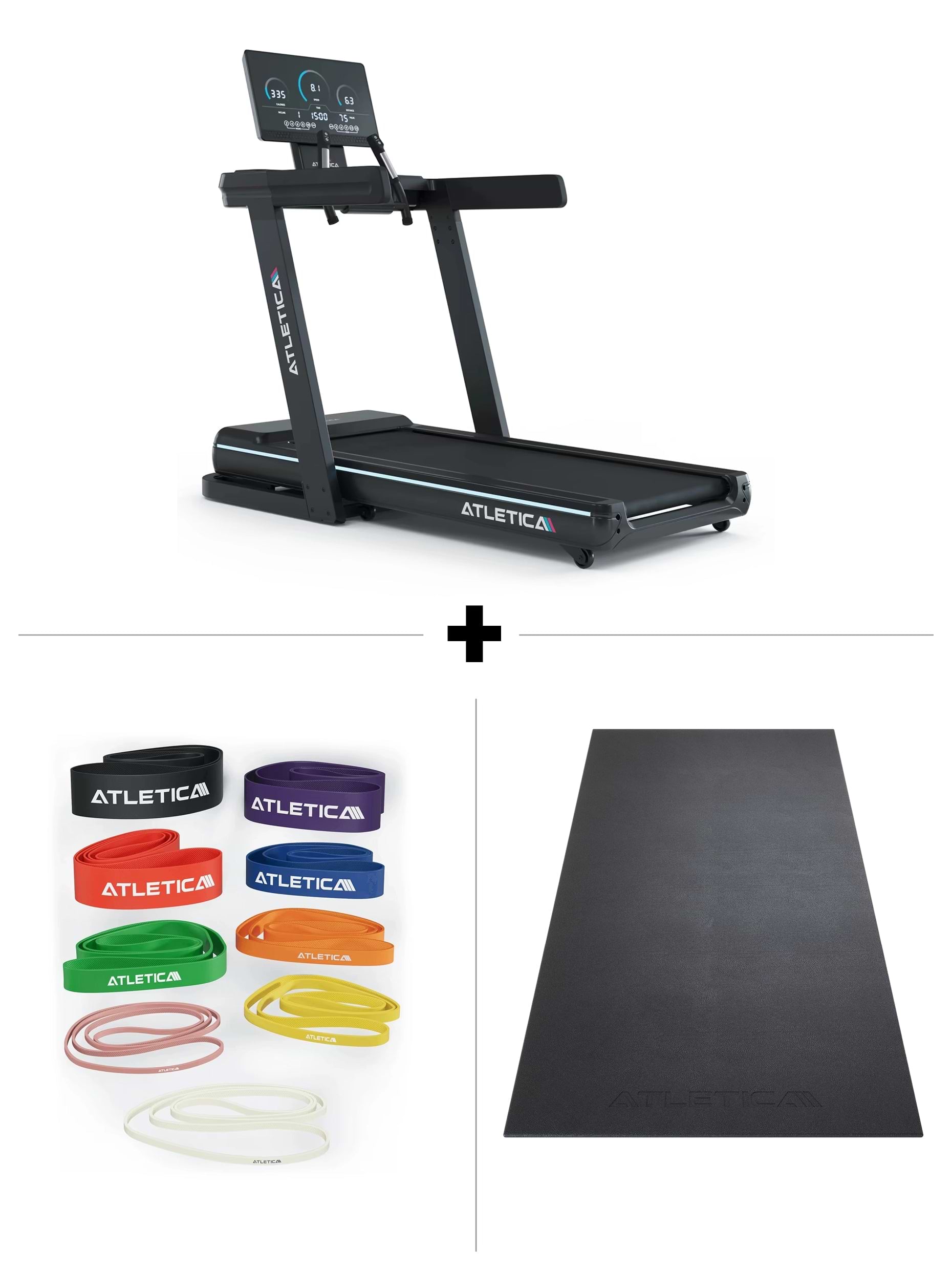 Cardio Set: Atletica Jet Laufband, Widerstandsbänder und Cardio Bodenschutz