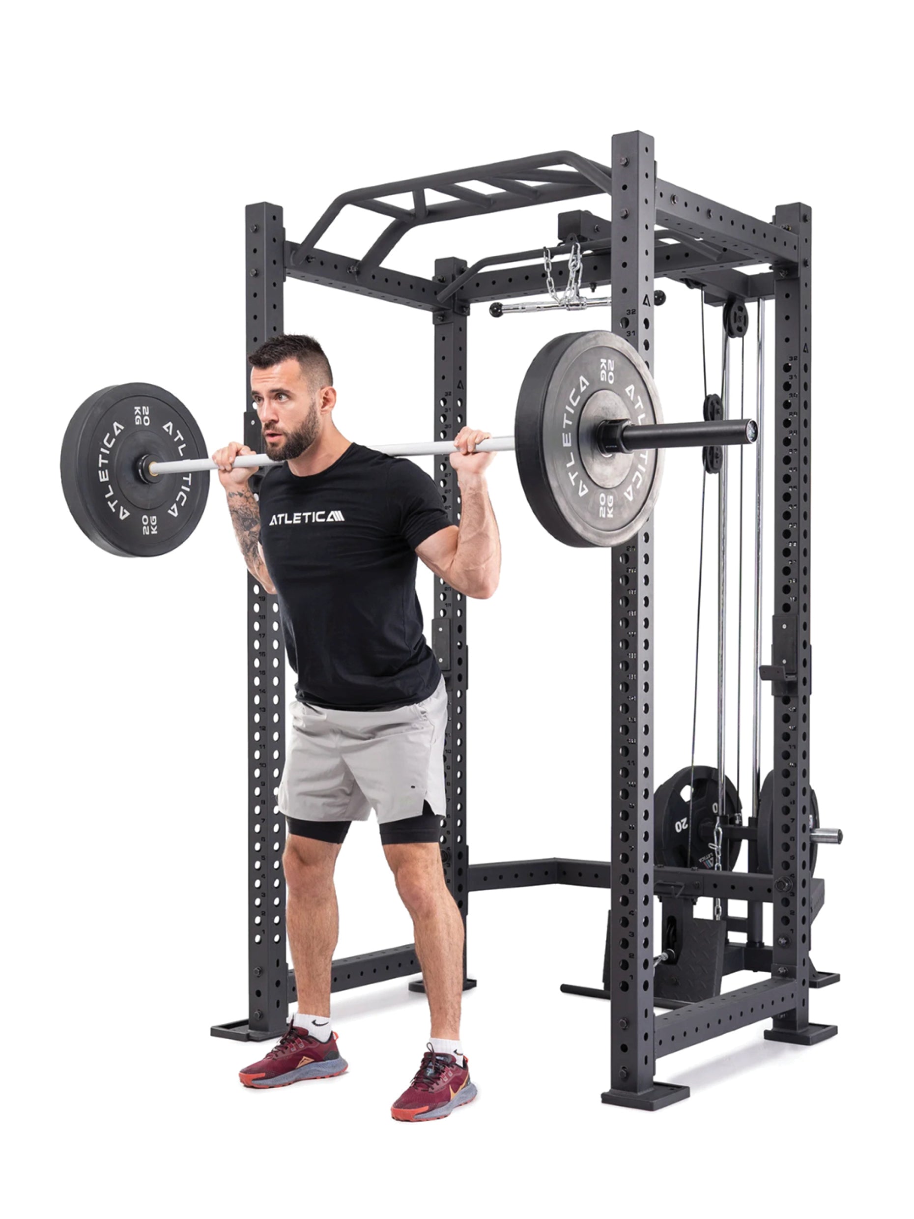 R8 Power Rack Blackhawk Set mit Gewichten und Langhantel: Back Squat