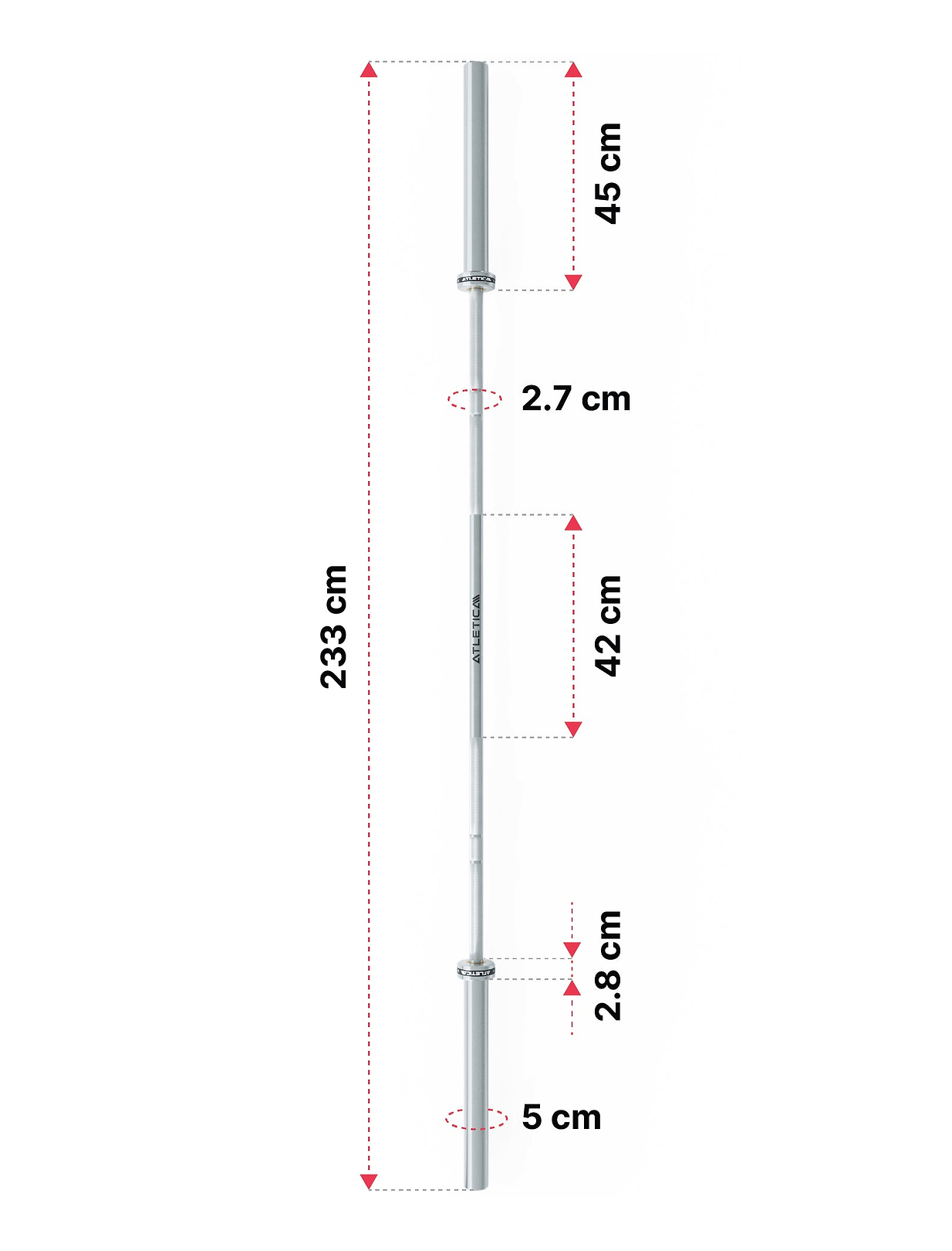 Langhantel Gamma von Atletica: Dimensionen