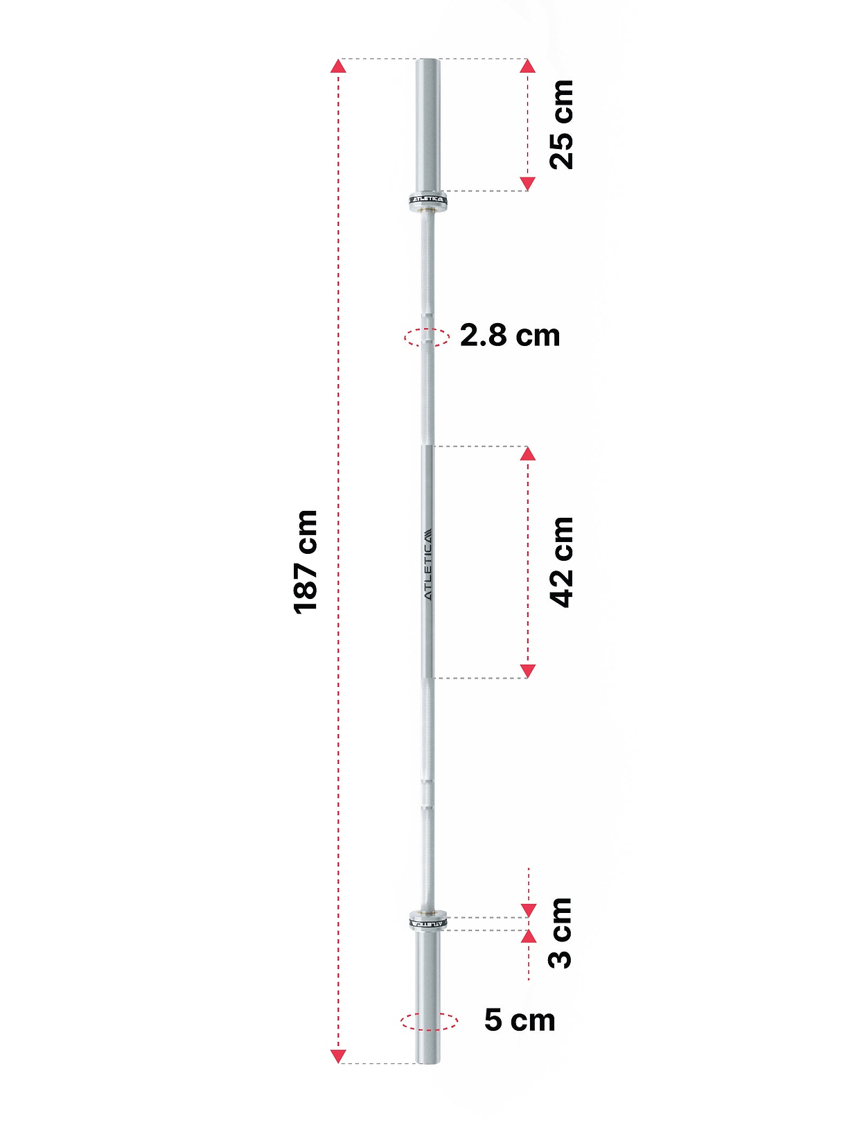 Langhantel Zeta von Atletica: Dimensionen