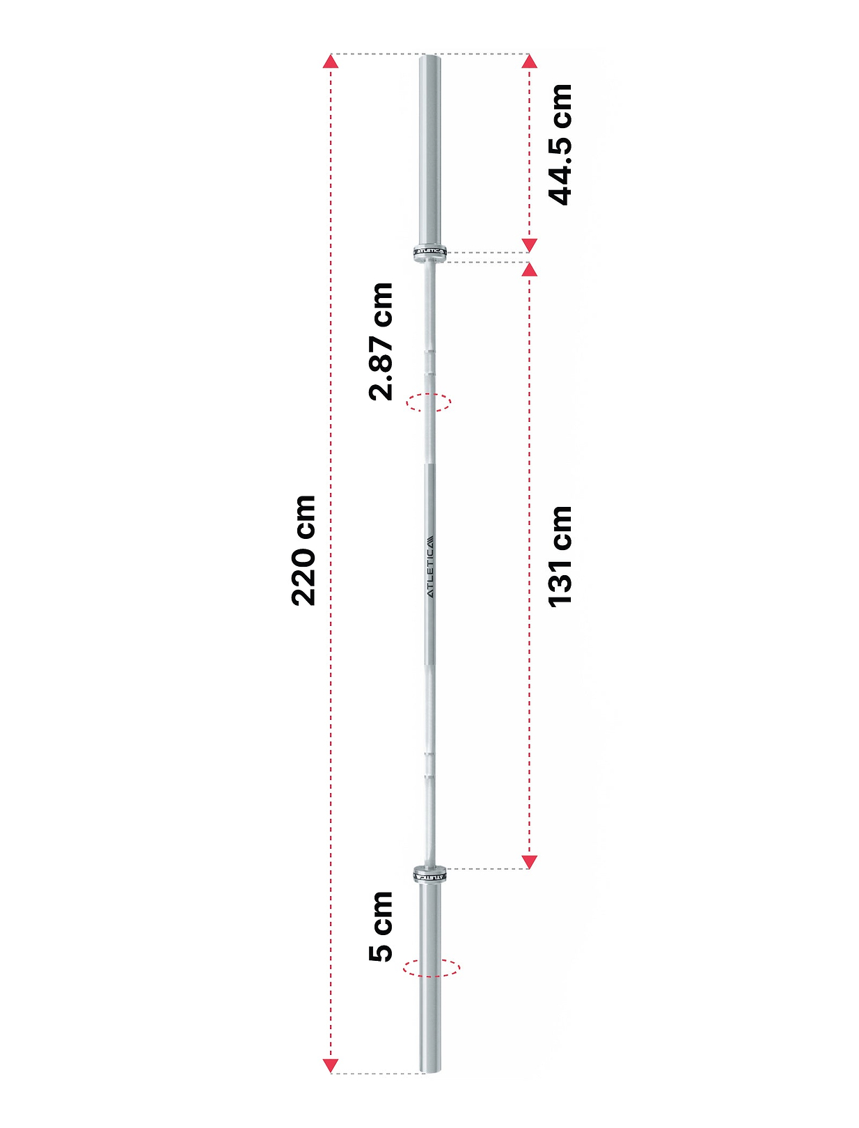 Langhantel Omega von Atletica: Dimensionen