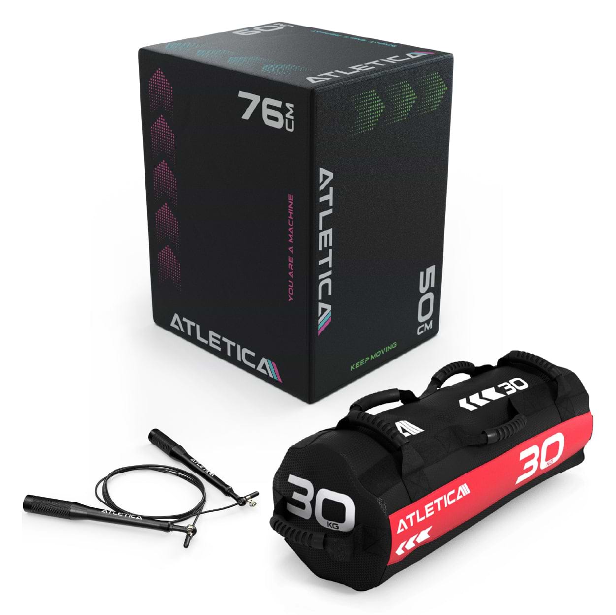 Atletica Cardio Warm-Up Set 3: Plyo Box, Sandsack 30kg, Springseil