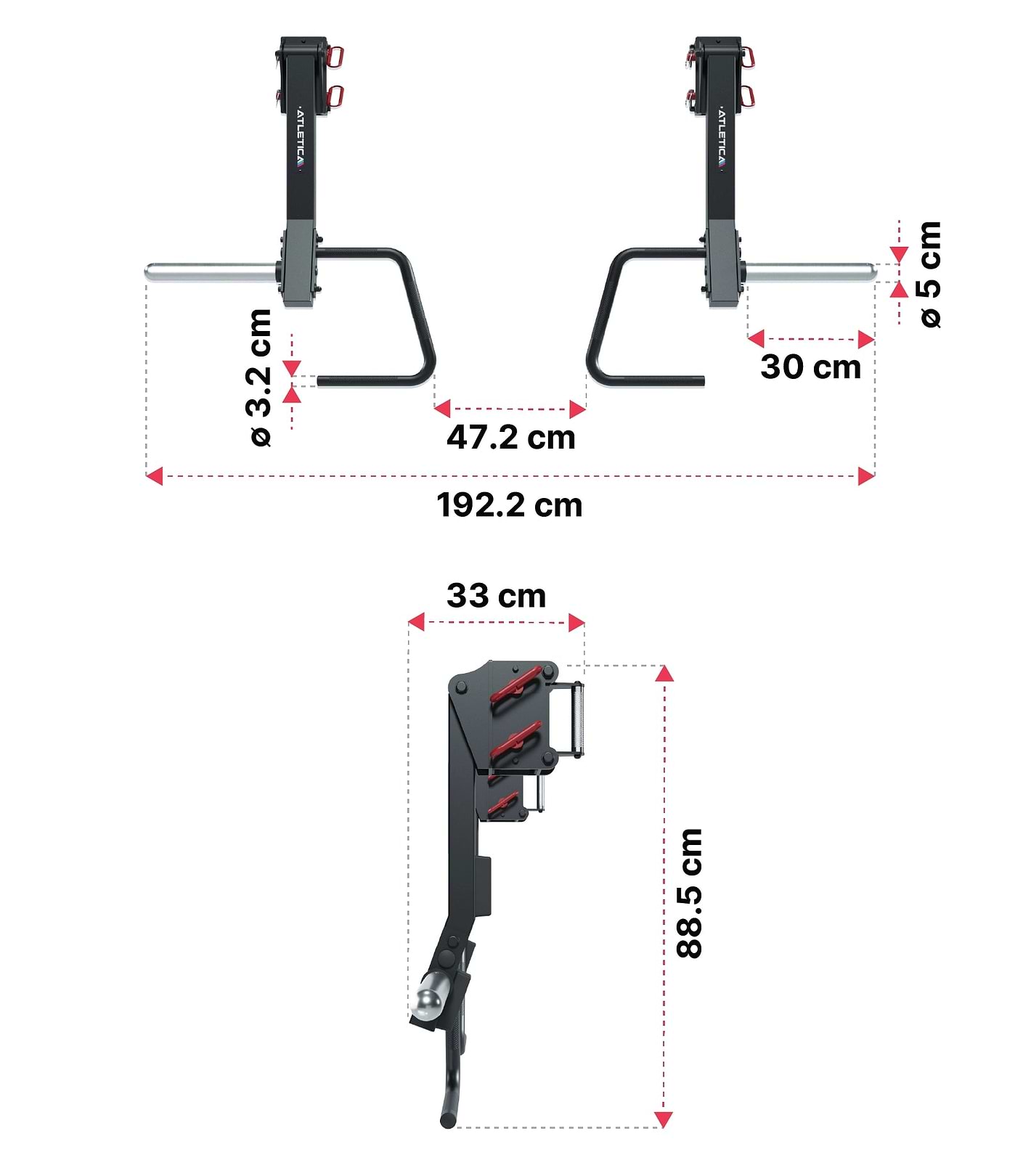 Jammer Arms für R8 Power Rack, klein: Dimensionen