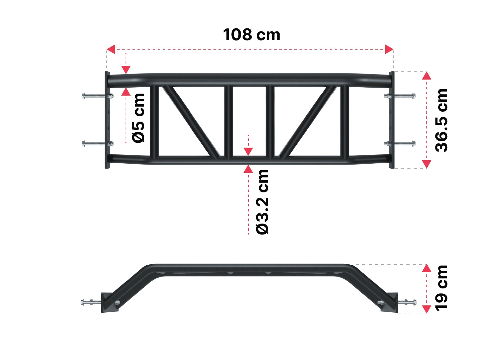 R8 Outdoor Multigrip Klimmzugstange: Dimensionen