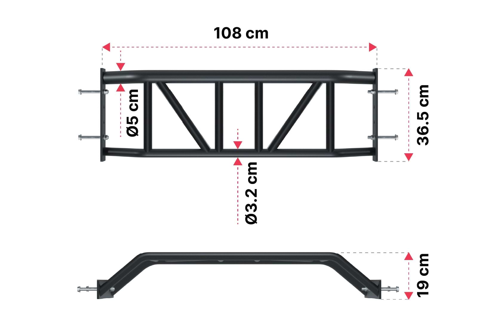 R8 Outdoor Multigrip Klimmzugstange: Dimensionen