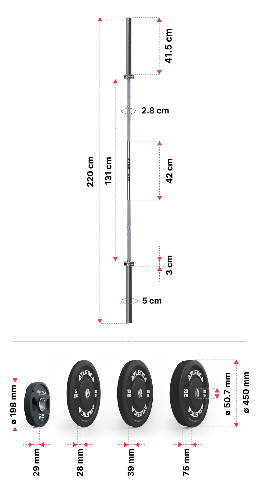 Langhantel Set Delta von Atletica: Dimensionen