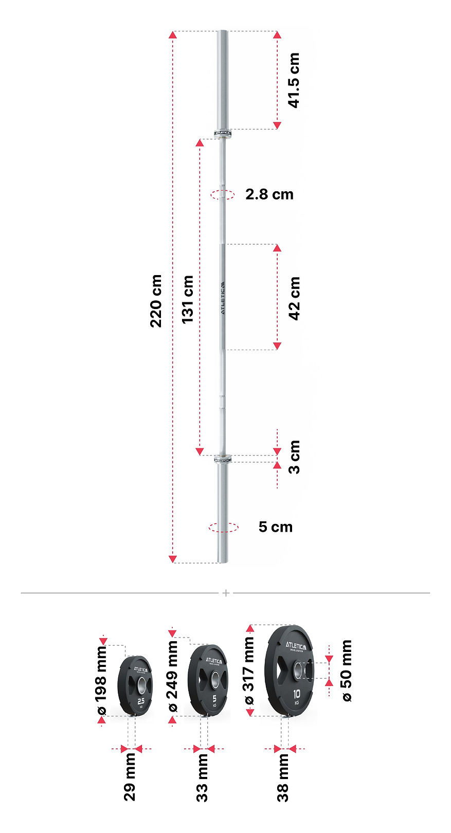 Langhantel Set Sigma von Atletica: Dimensionen