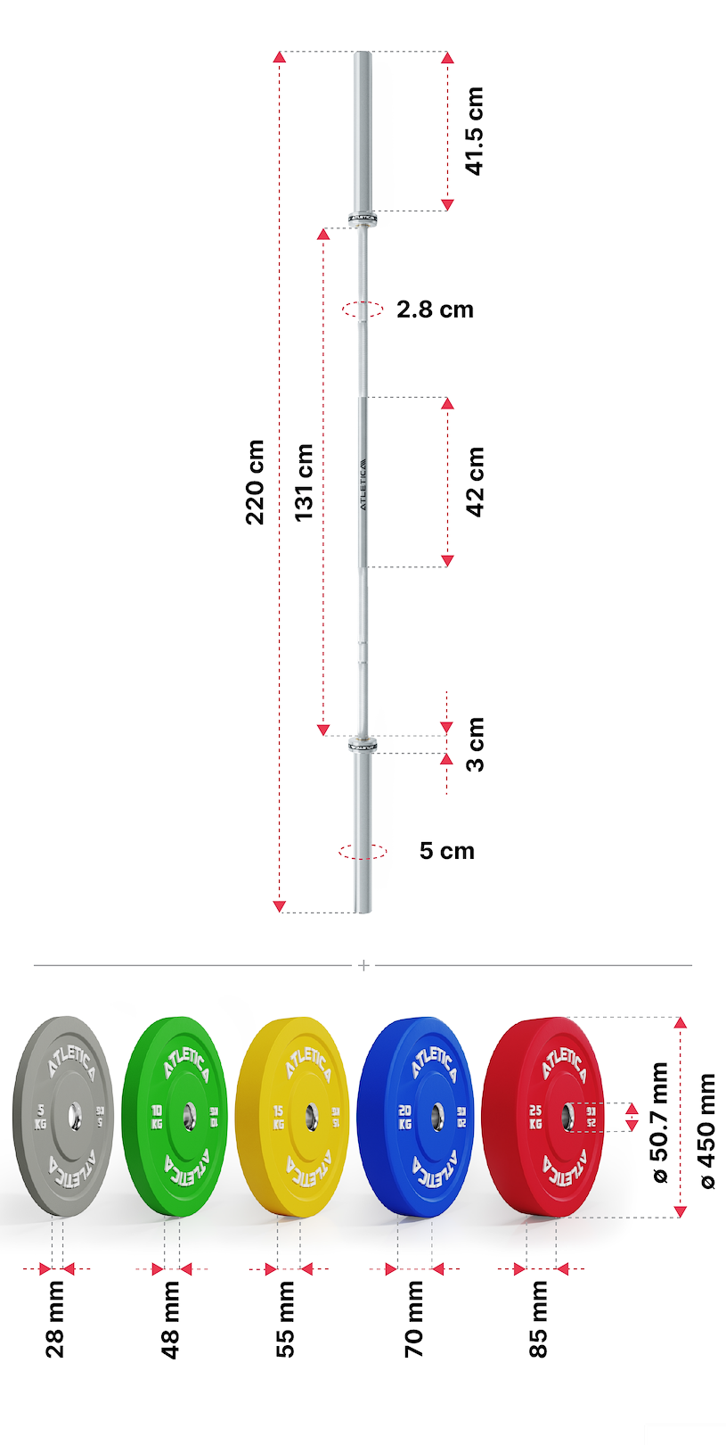 Langhantel Set Alpha von Atletica: Dimensionen