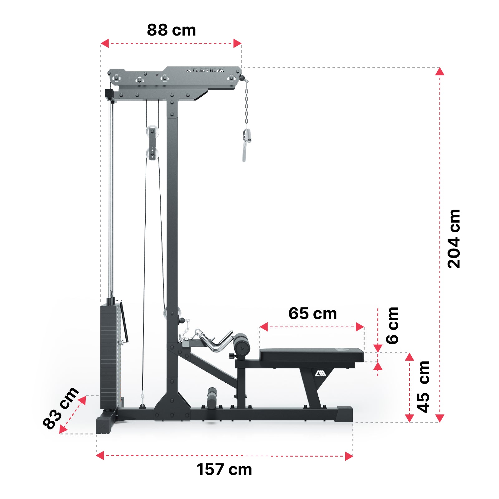 Latzug mit Ruderstation: Dimensionen