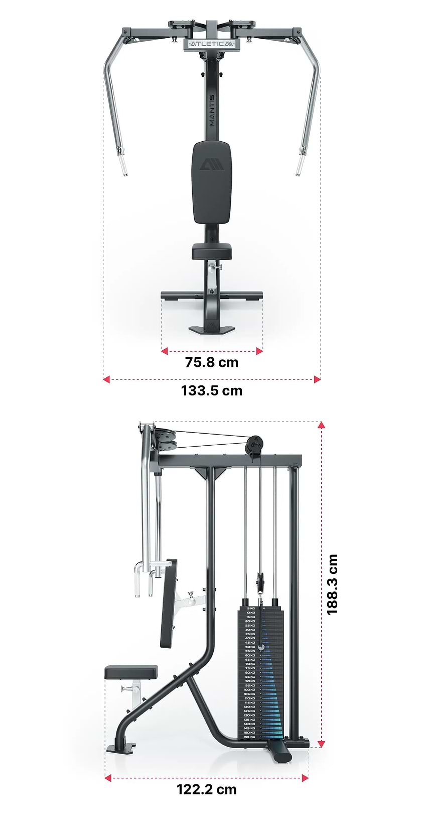 Mantis Butterfly und Reverse Combo: Dimensionen