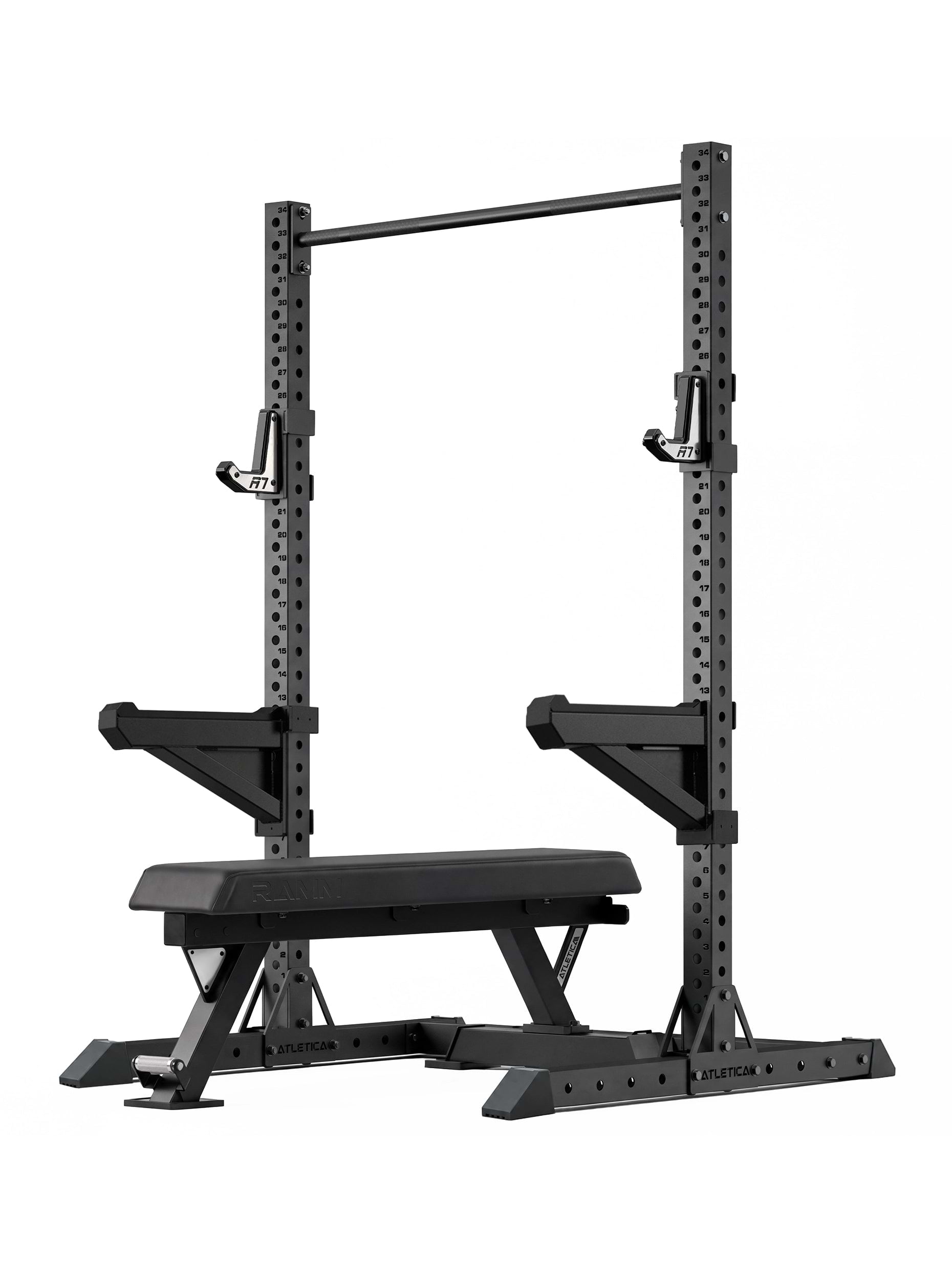 Atletica Squat Rack R7 Ghost Set with 187cm squat rack and weight bench for your garage gym