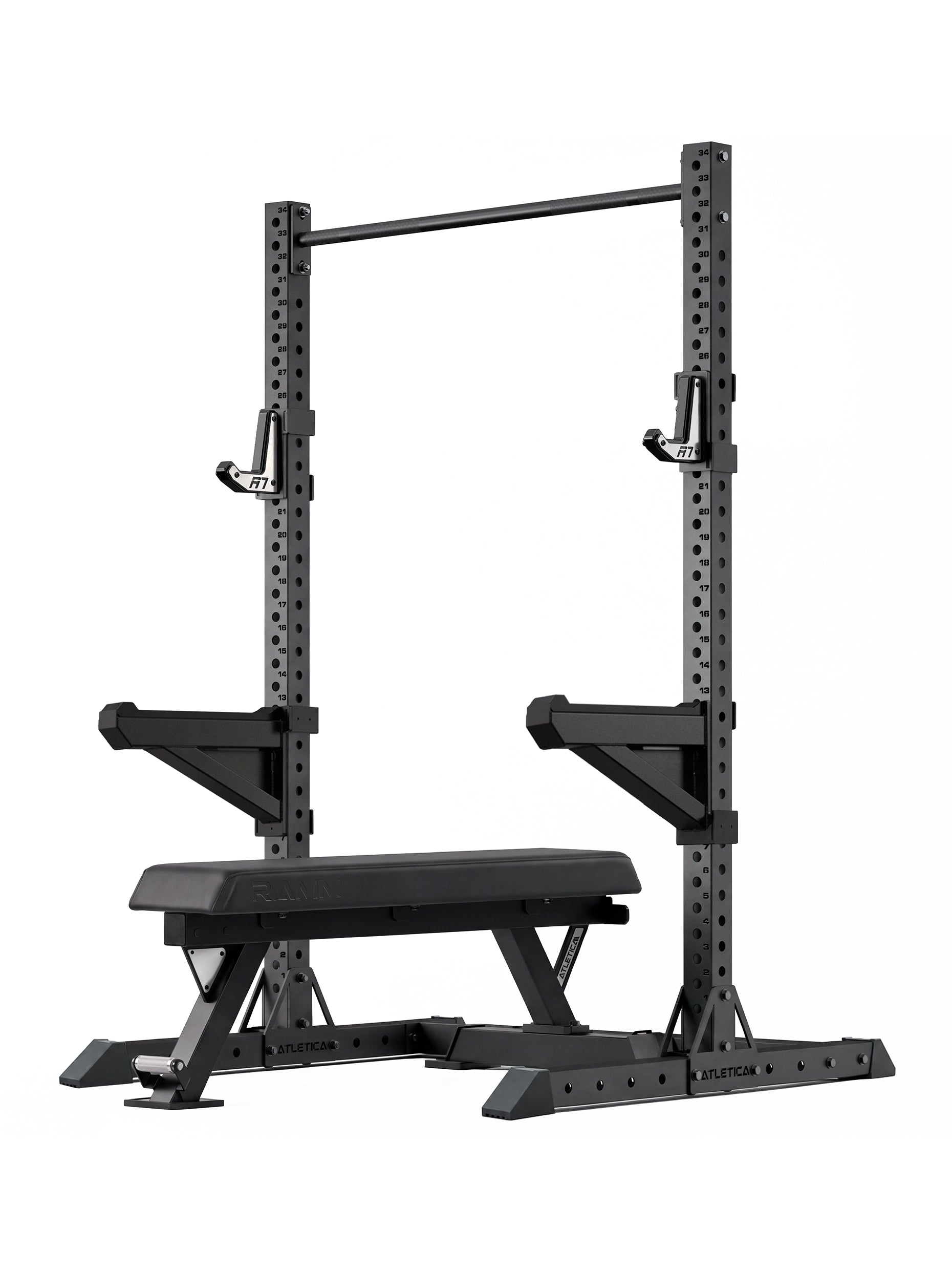 Atletica Squat Rack R7 Ghost Set with 187cm squat rack and weight bench for your garage gym