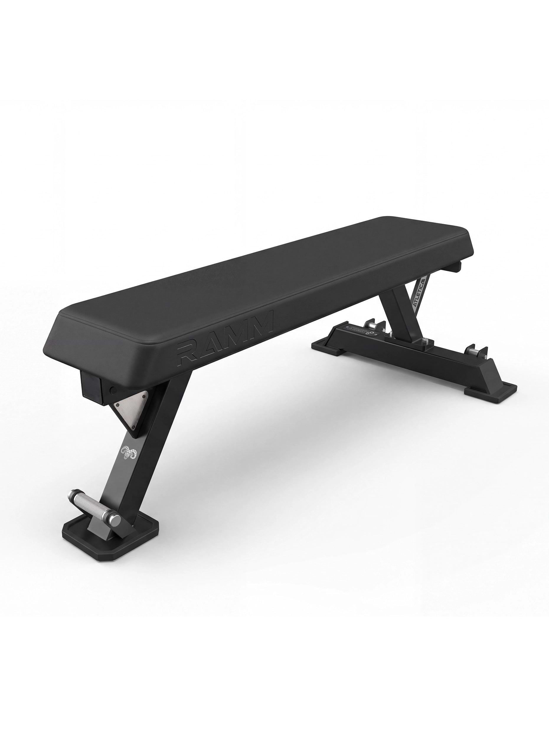 Atletica Ghost Set 223cm - Ramm black weight bench with a padded rectangular seat and angled support frame