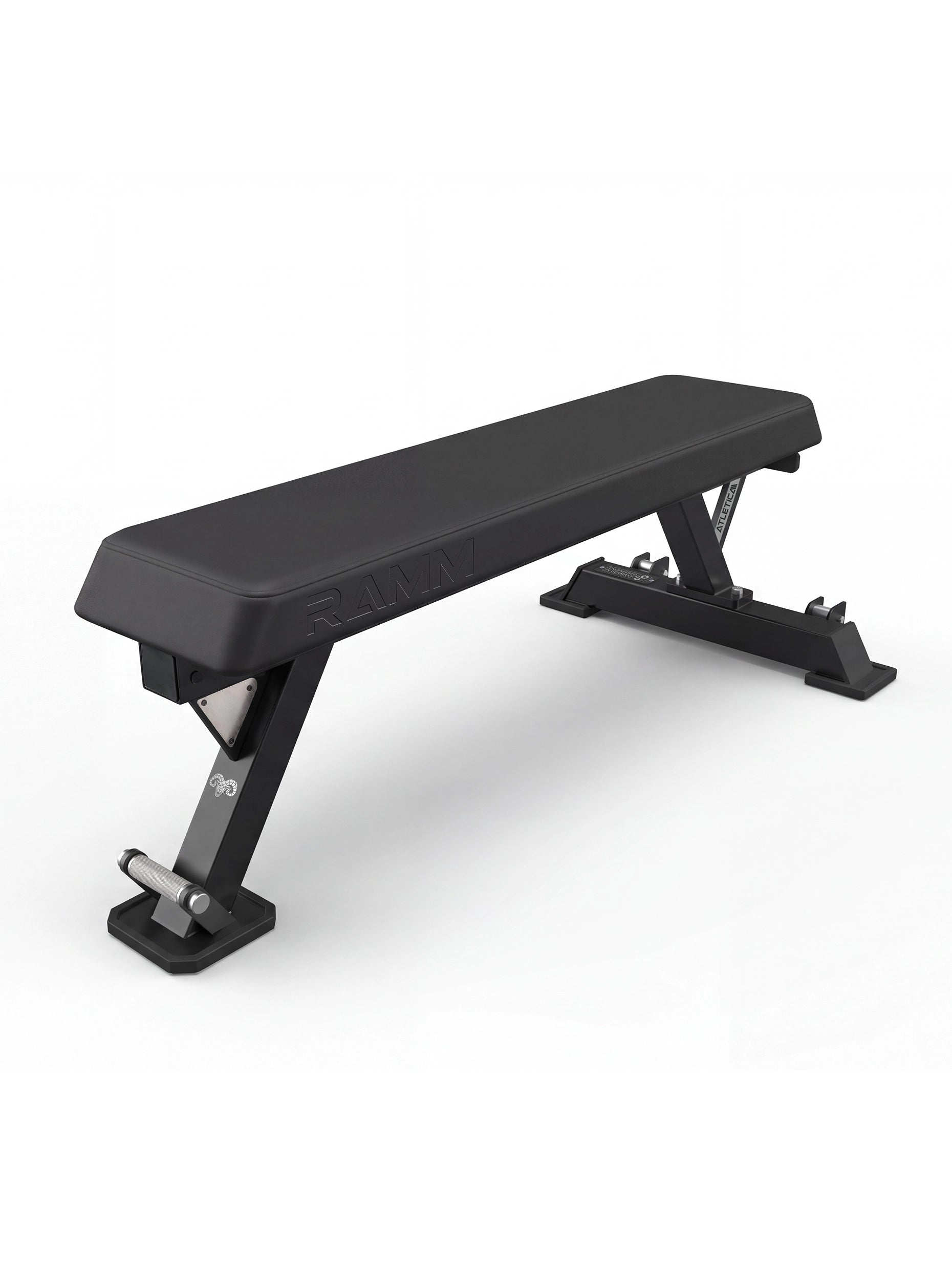 Atletica Ghost Set 223cm - Ramm black weight bench with a padded rectangular seat and angled support frame
