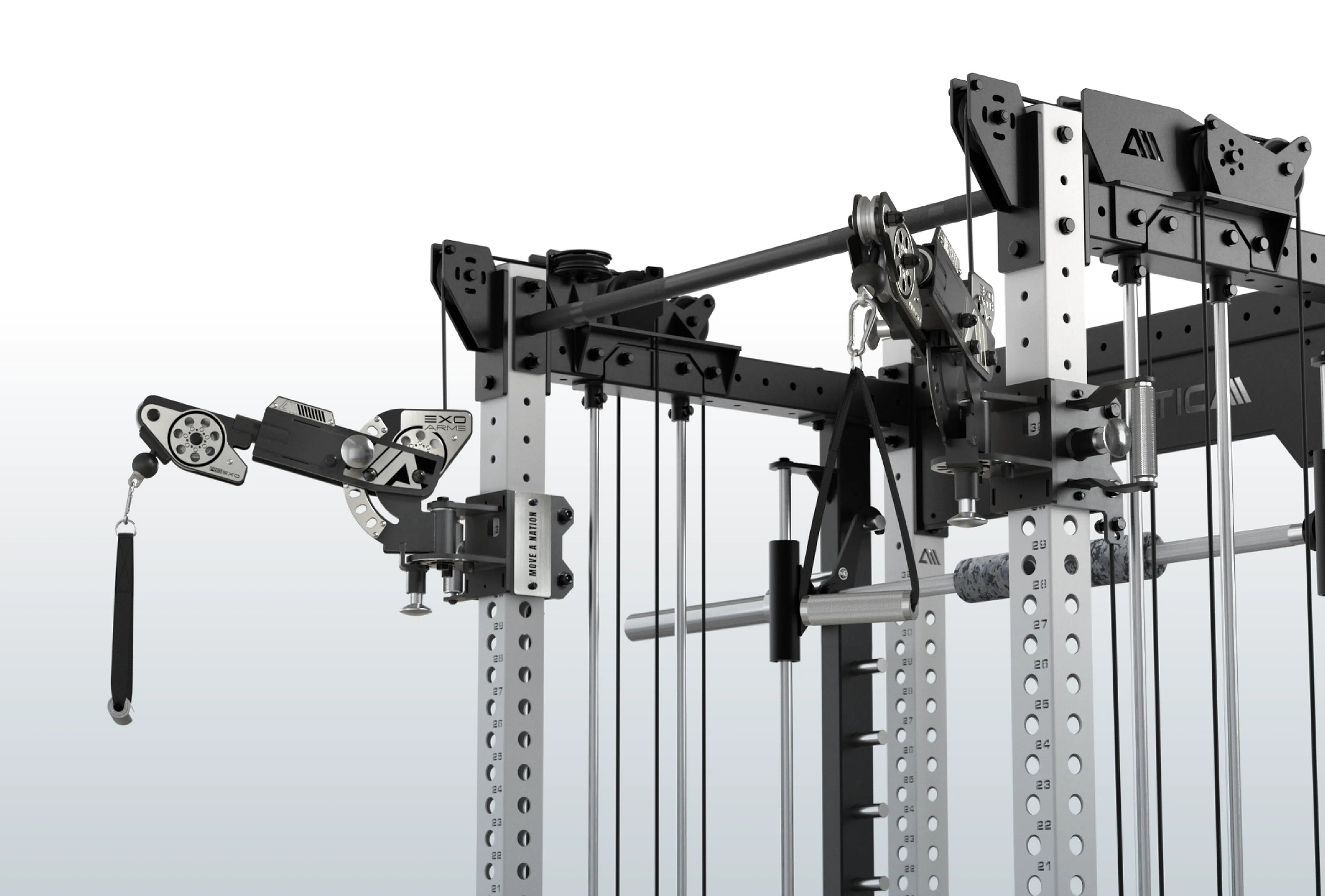Power Rack mit frei verstellbaren EXO Arms mit 49 Winkelkombinationen pro Seite