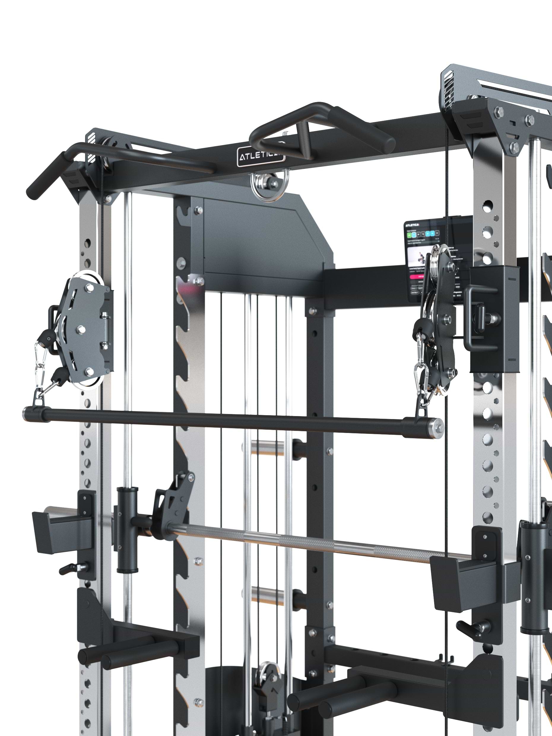 Fallout Kraftstation von Atletica: Cross-Over-Kabelzug, Power Rack und Smith Machine in einem